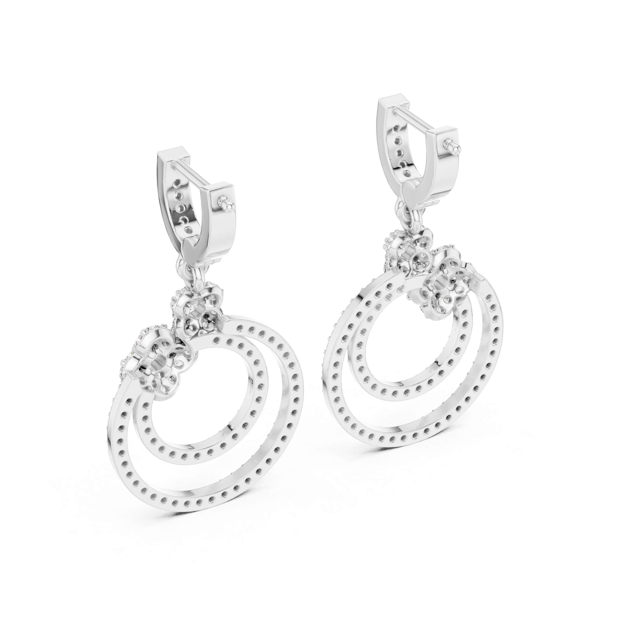 Double Halo Floral Diamond Drop Earrings
