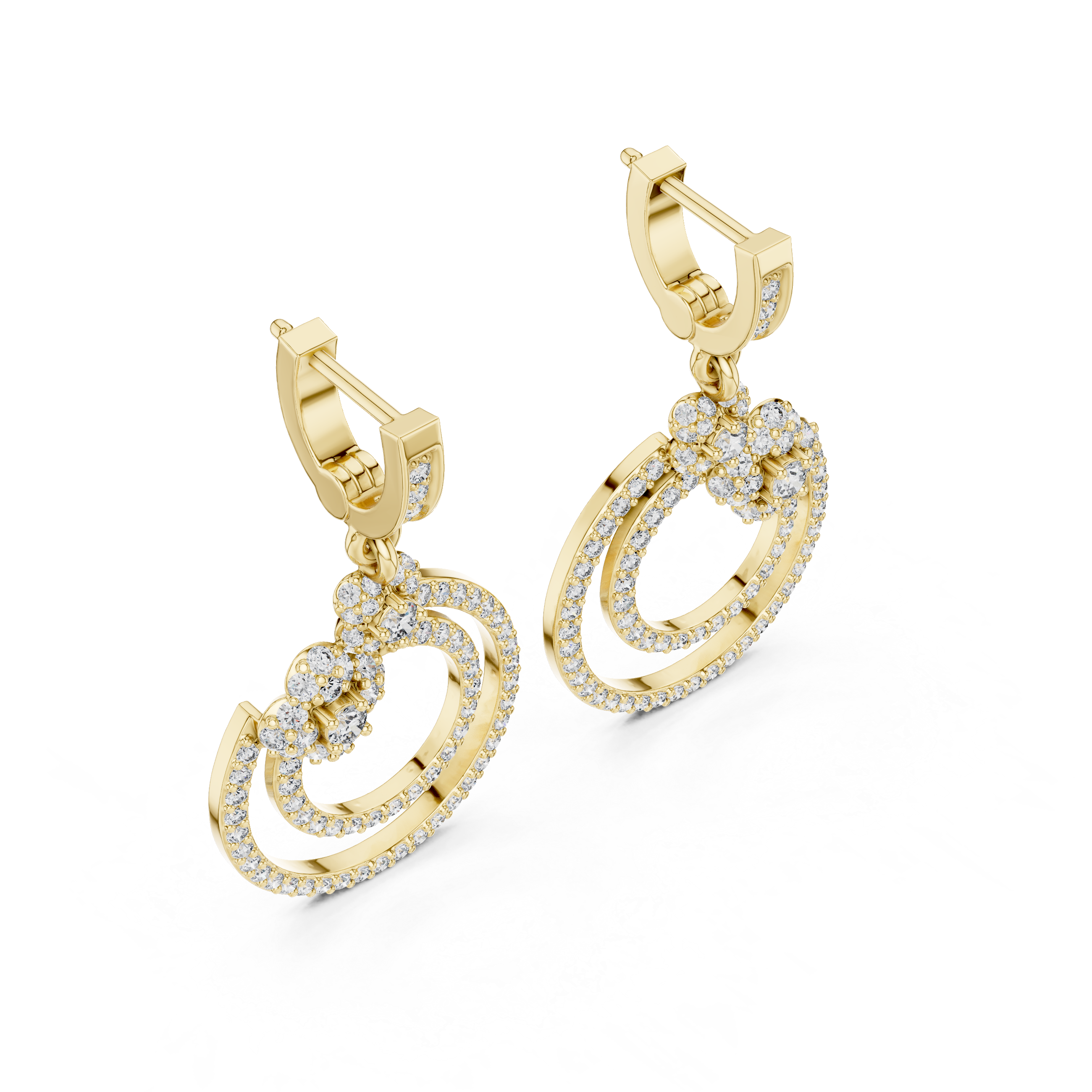Double Halo Floral Diamond Drop Earrings