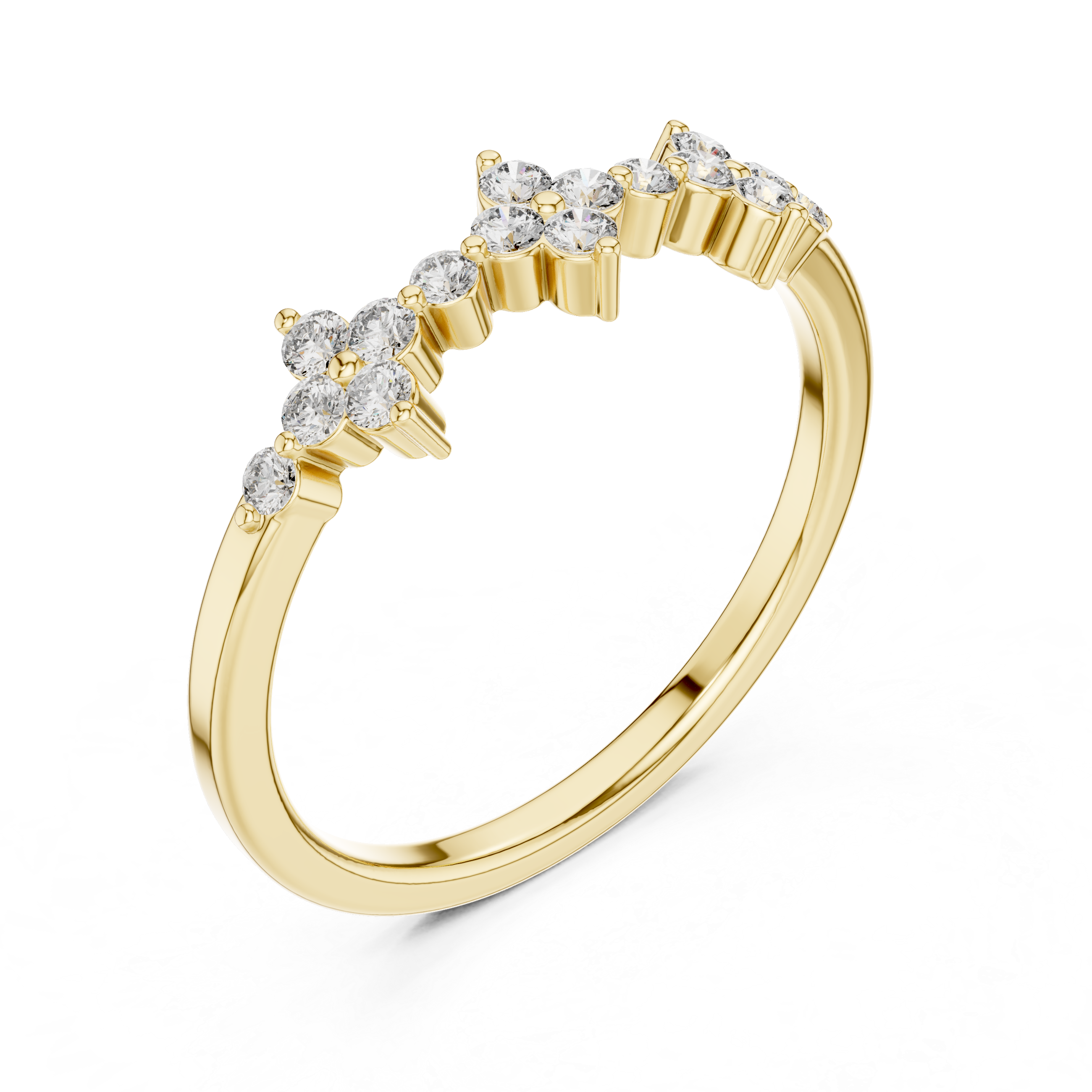 Vintage Floral Diamond Wedding Band with Milgrain Cluster Design