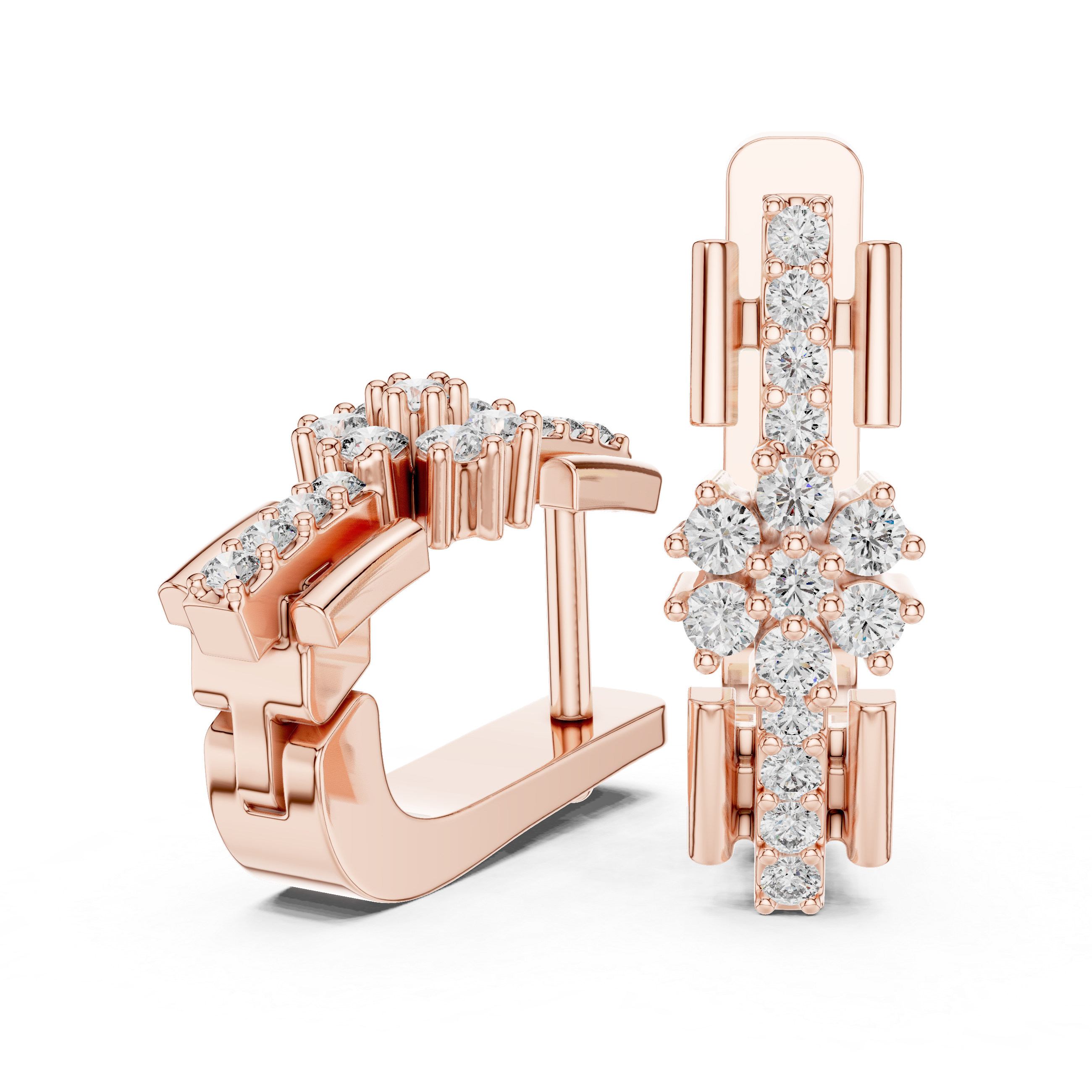 Floral Cluster Diamond Bar Earrings