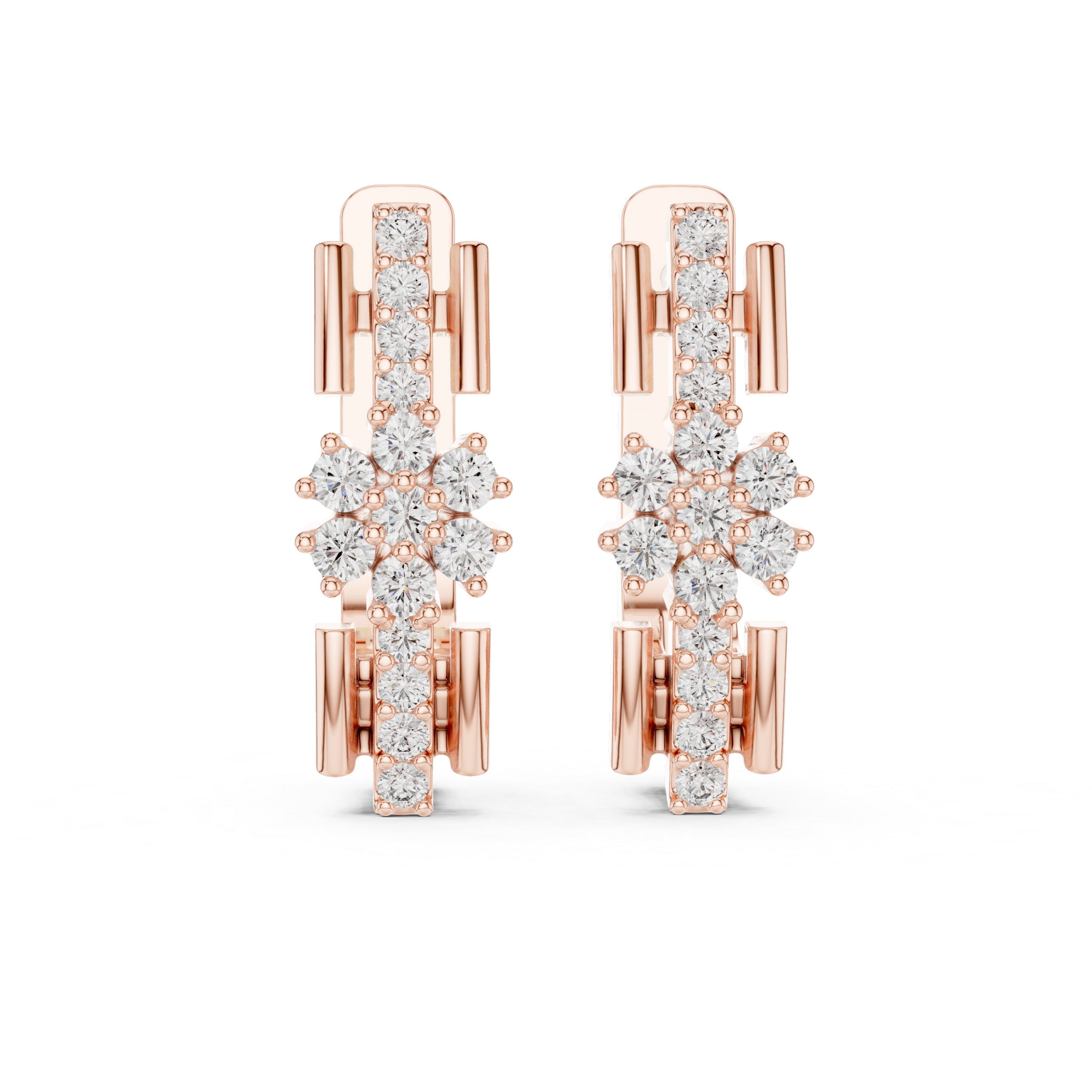 Floral Cluster Diamond Bar Earrings