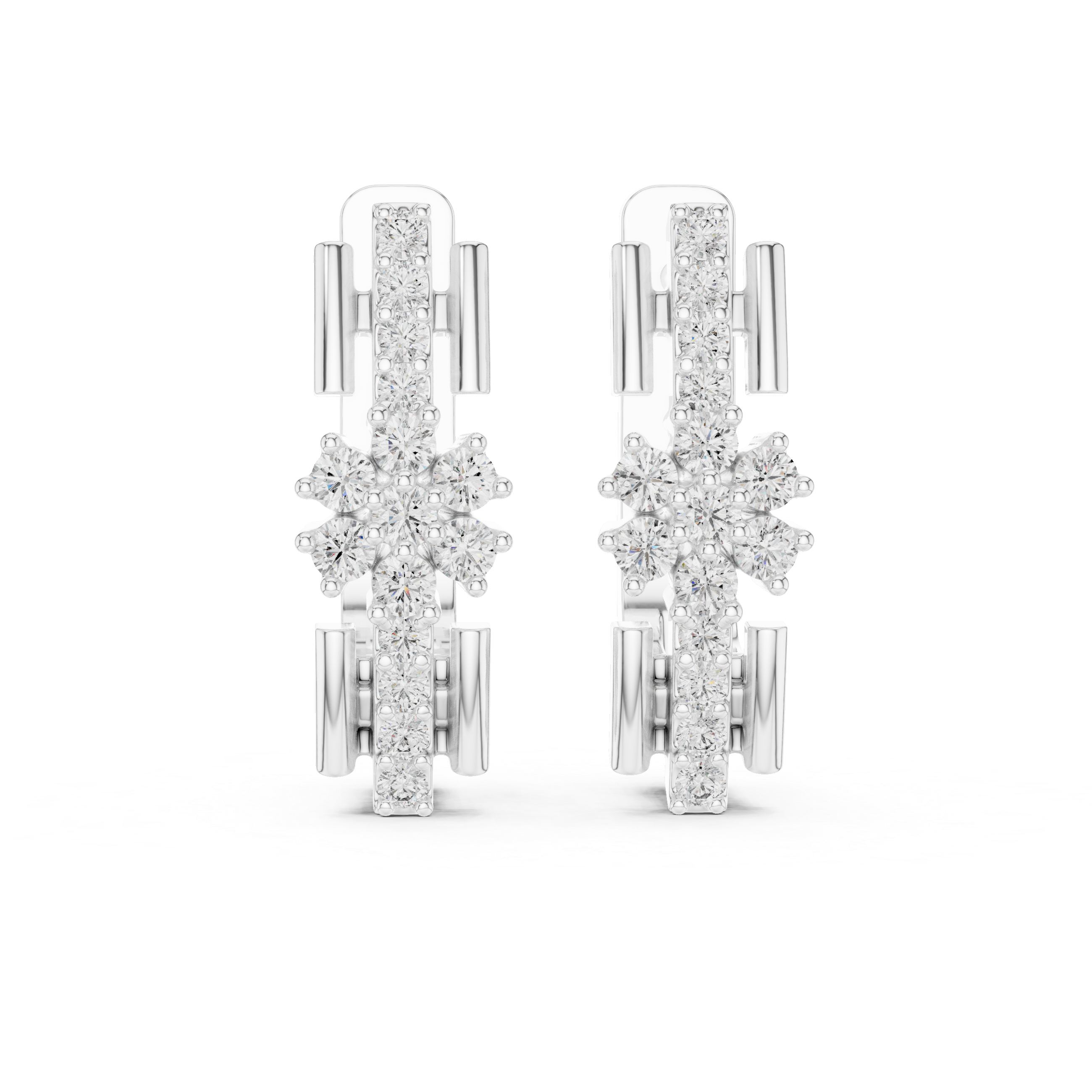 Floral Cluster Diamond Bar Earrings