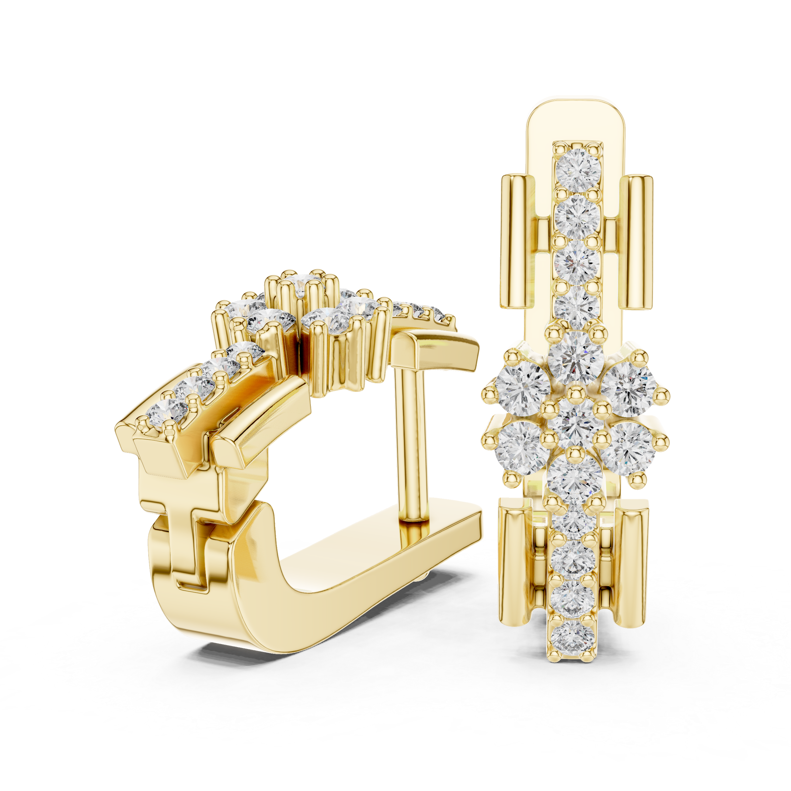 Floral Cluster Diamond Bar Earrings