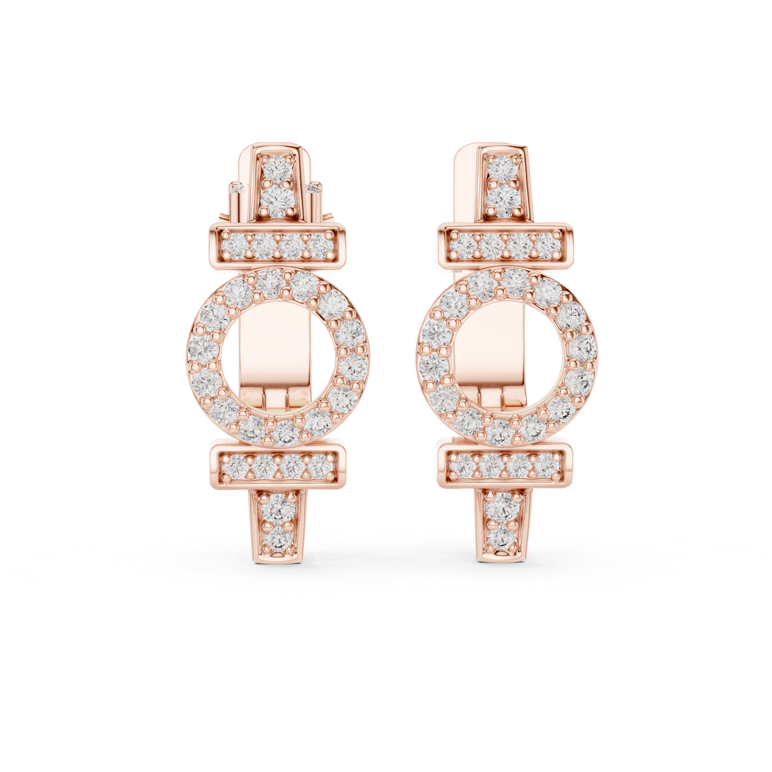 Geometric Halo Diamond Circle Earrings