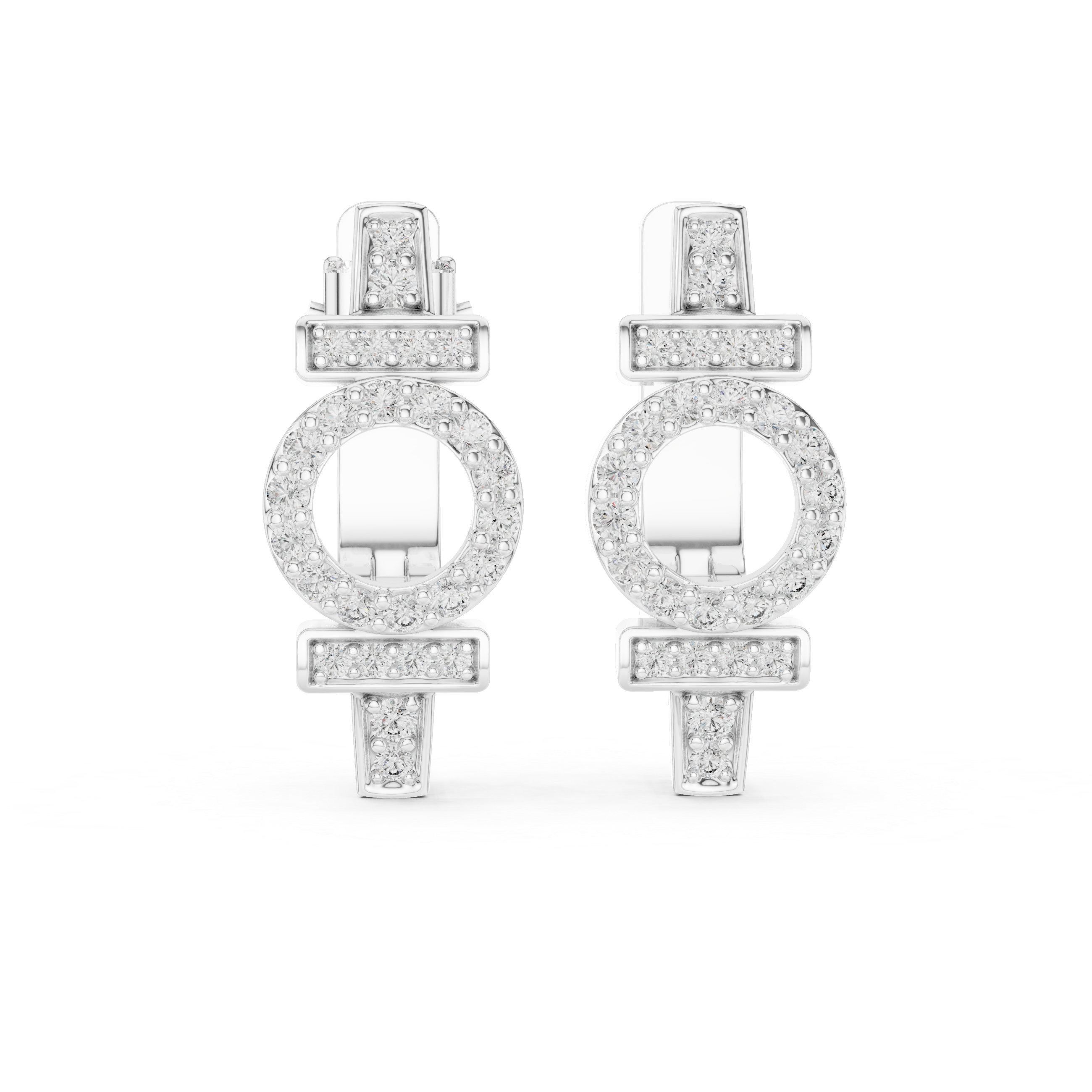 Geometric Halo Diamond Circle Earrings