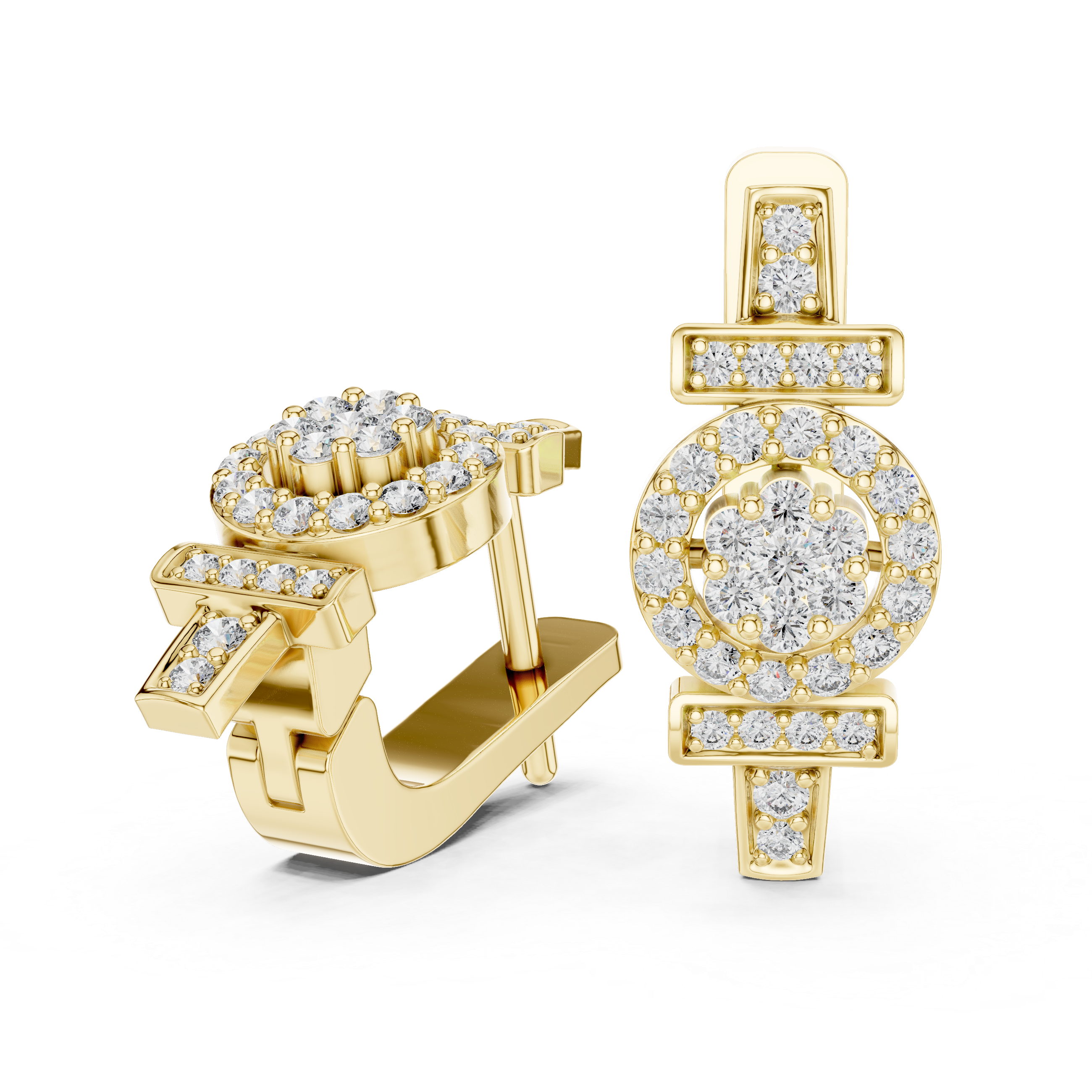 Geometric Halo Diamond Circle Earrings