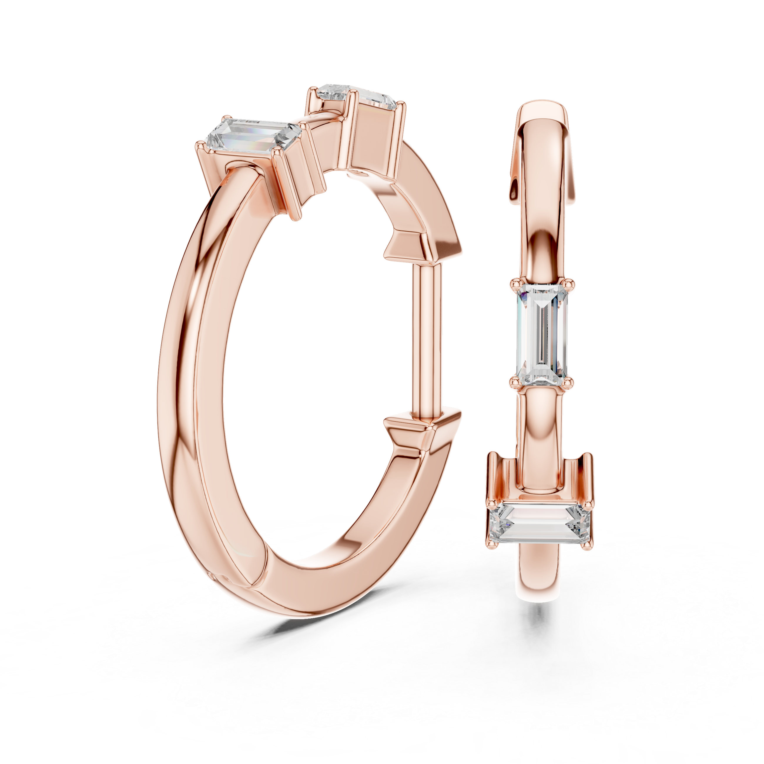 Minimal Emerald Cut Diamond Hoop Earrings