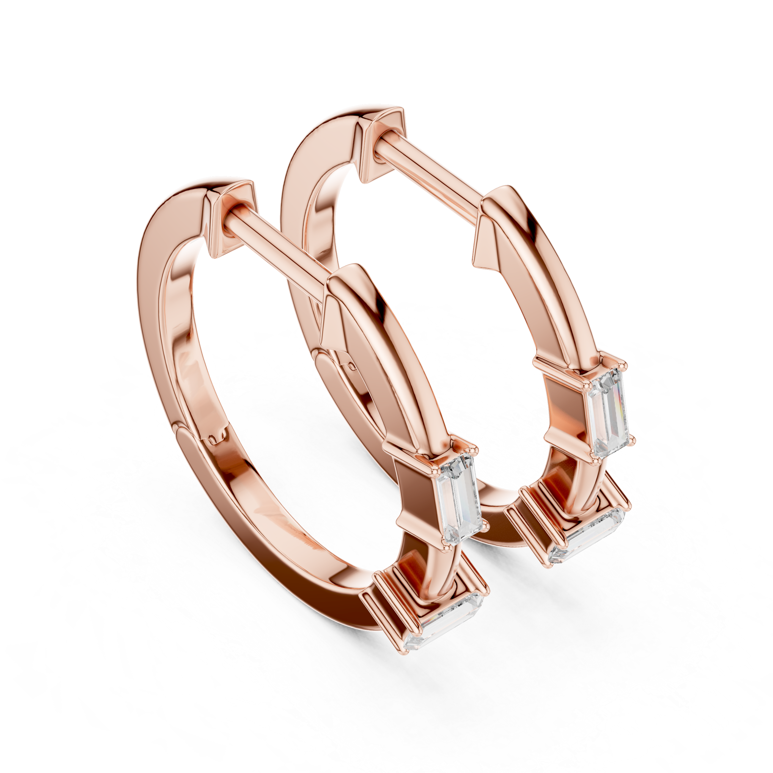 Minimal Emerald Cut Diamond Hoop Earrings