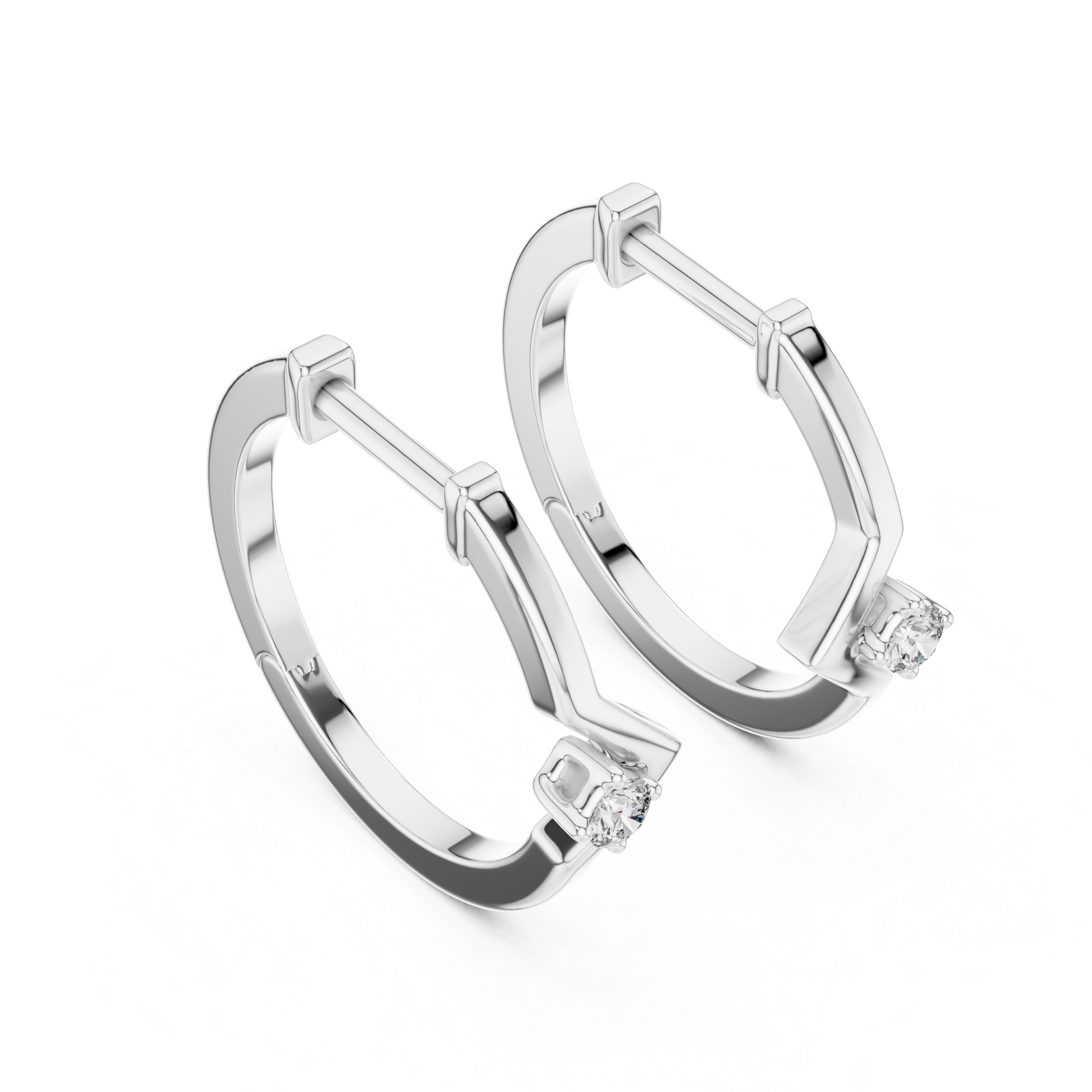 Minimalist Zigzag Diamond Hoop Earrings in Gold