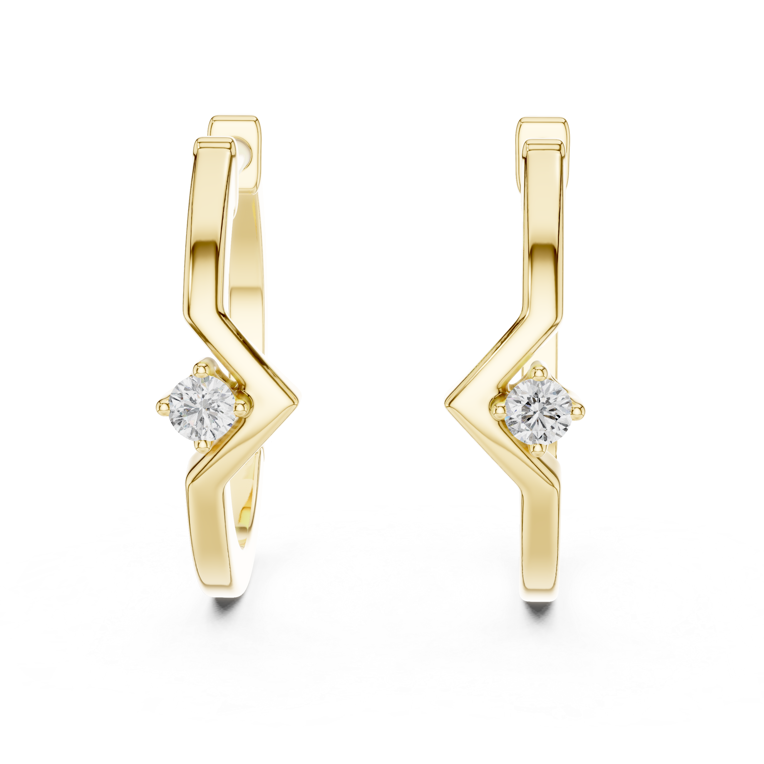 Minimalist Zigzag Diamond Hoop Earrings in Gold