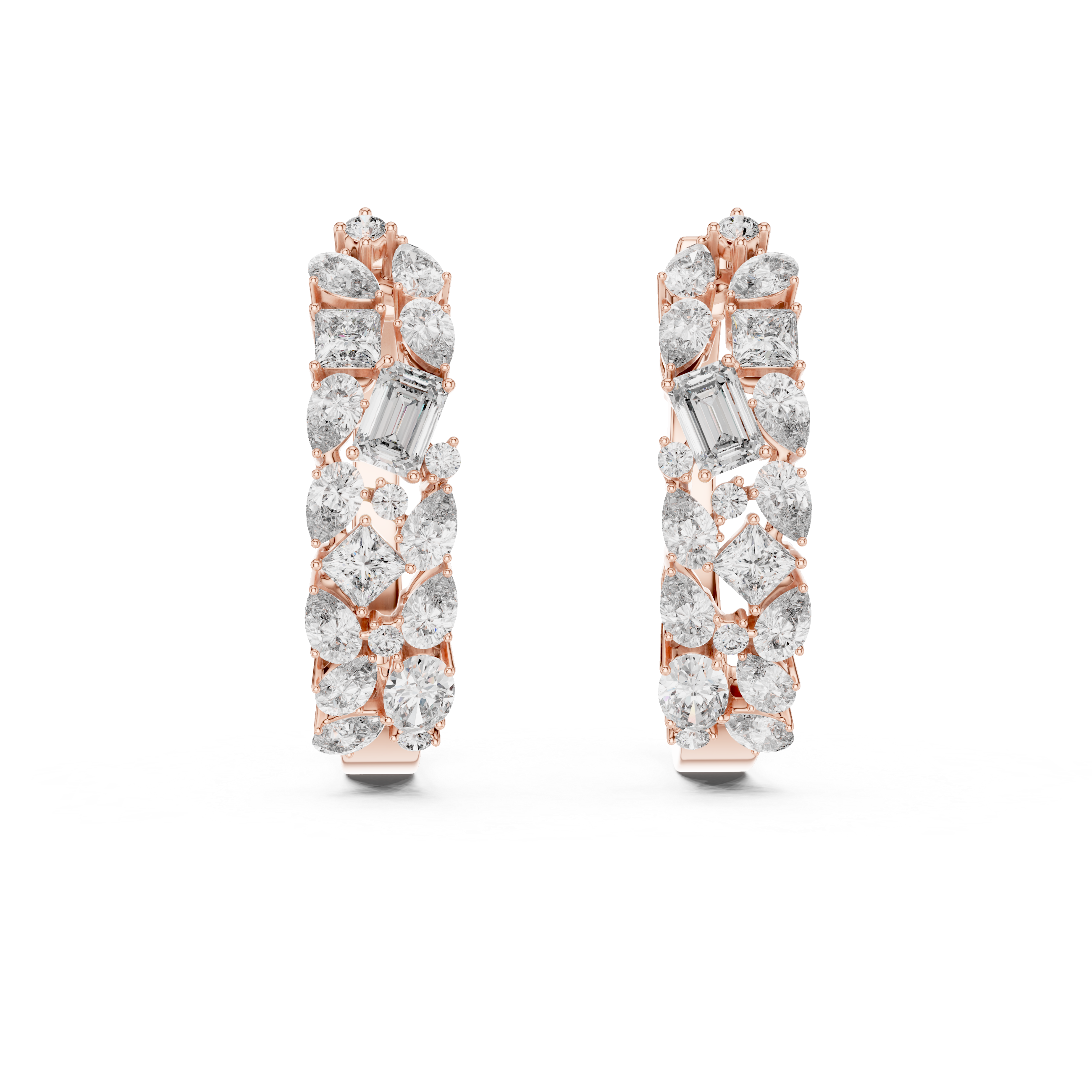 Multi Shape Diamond Cluster Hoop Earrings