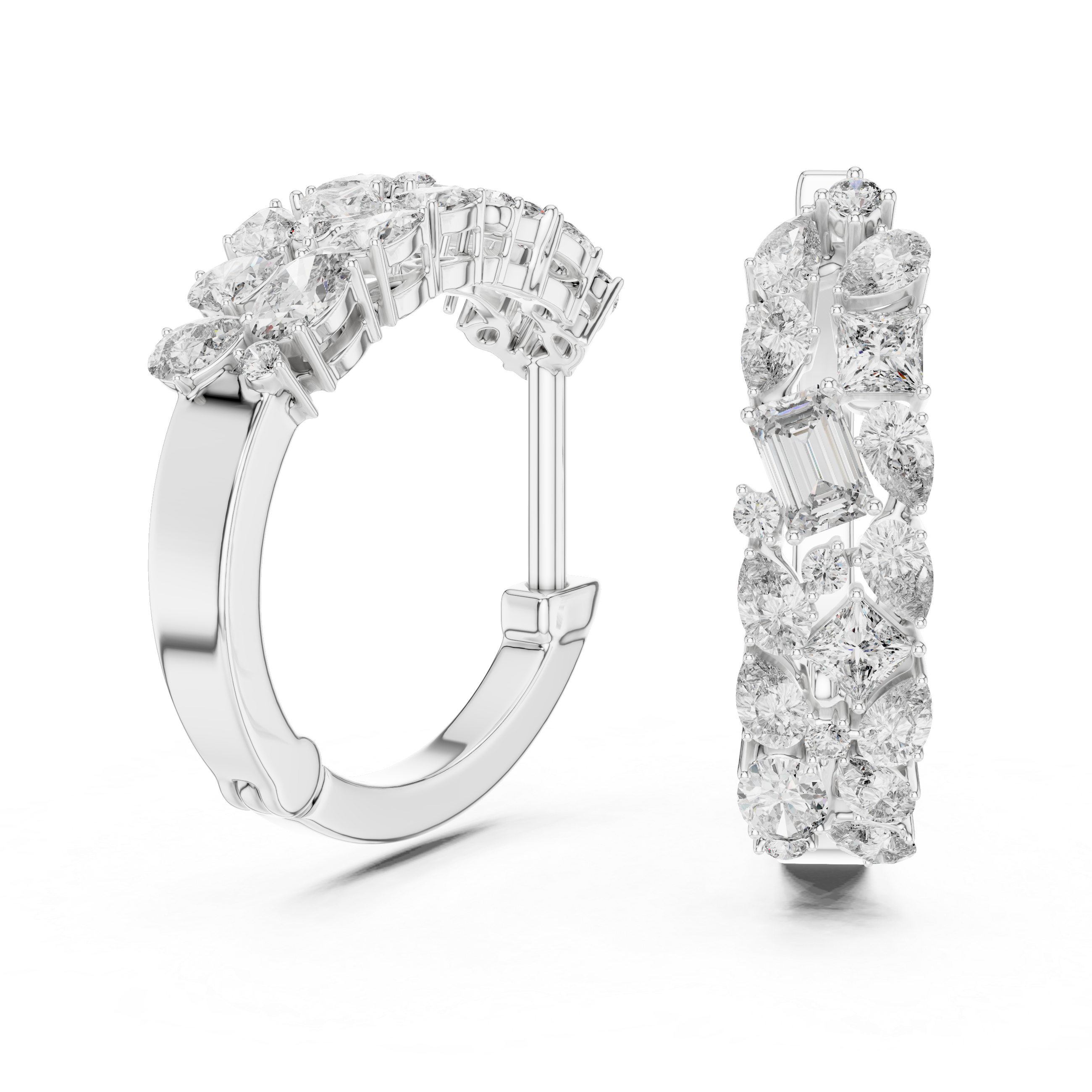 Multi Shape Diamond Cluster Hoop Earrings