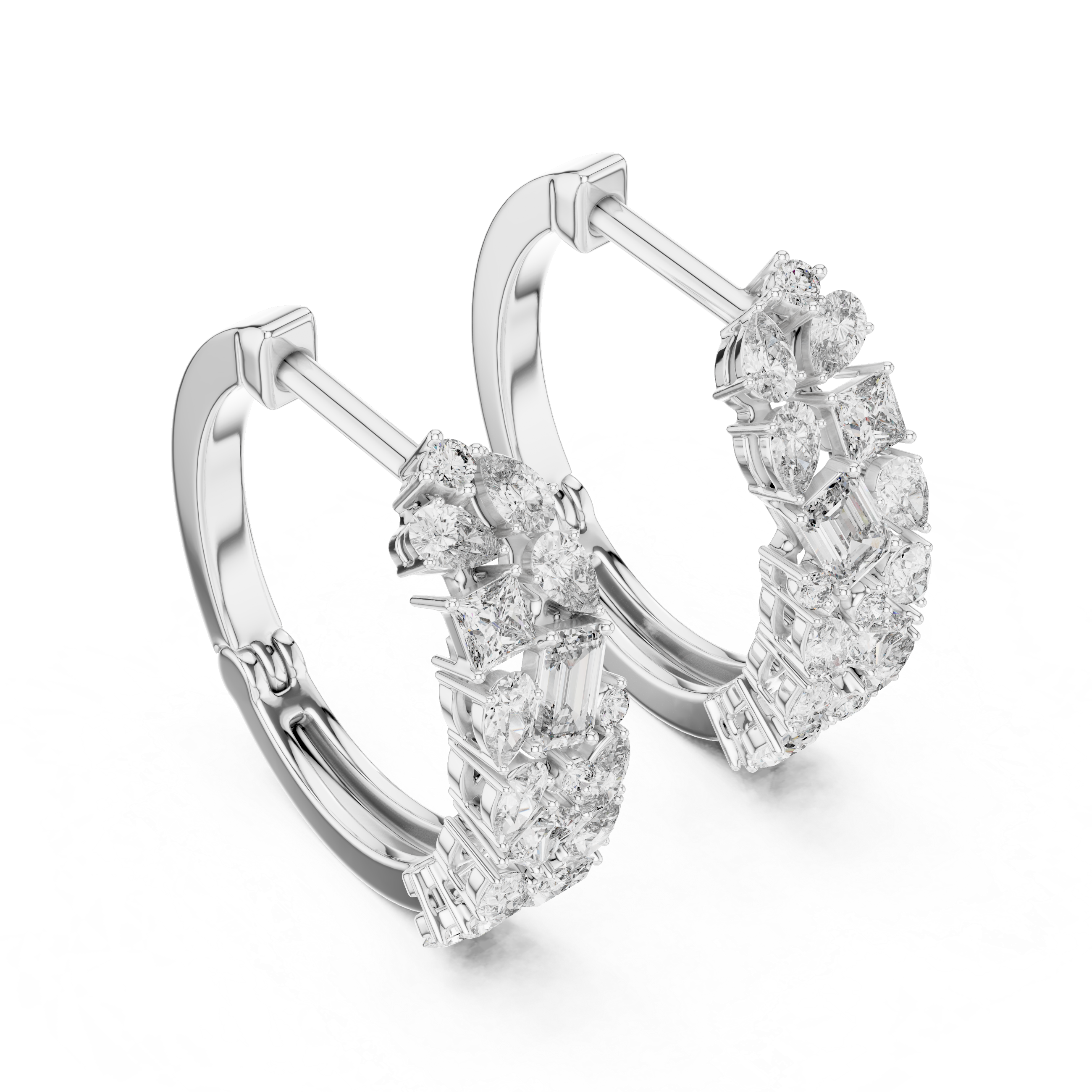 Multi Shape Diamond Cluster Hoop Earrings