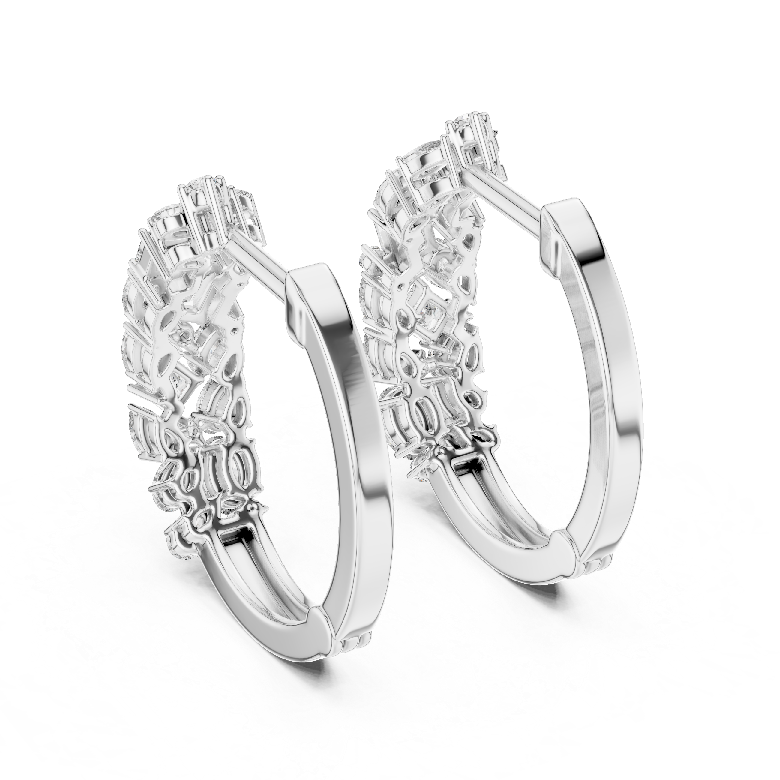 Multi Shape Diamond Cluster Hoop Earrings