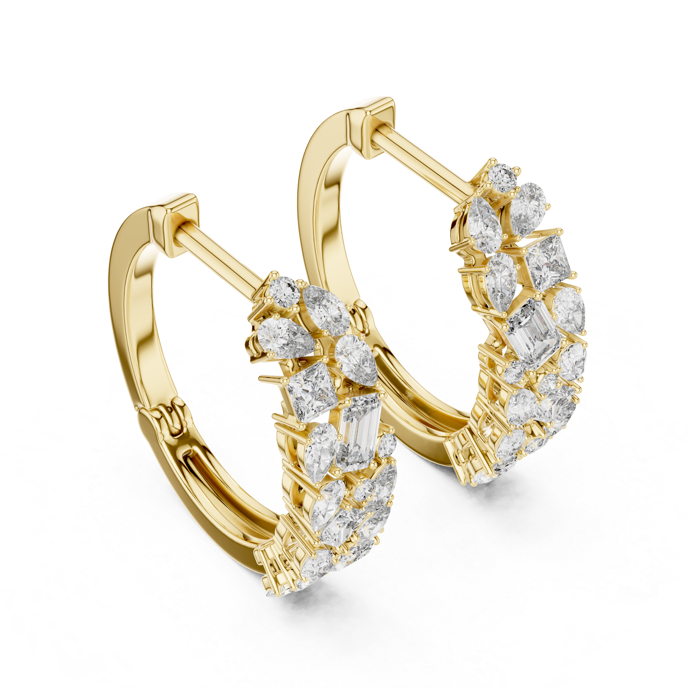Multi Shape Diamond Cluster Hoop Earrings