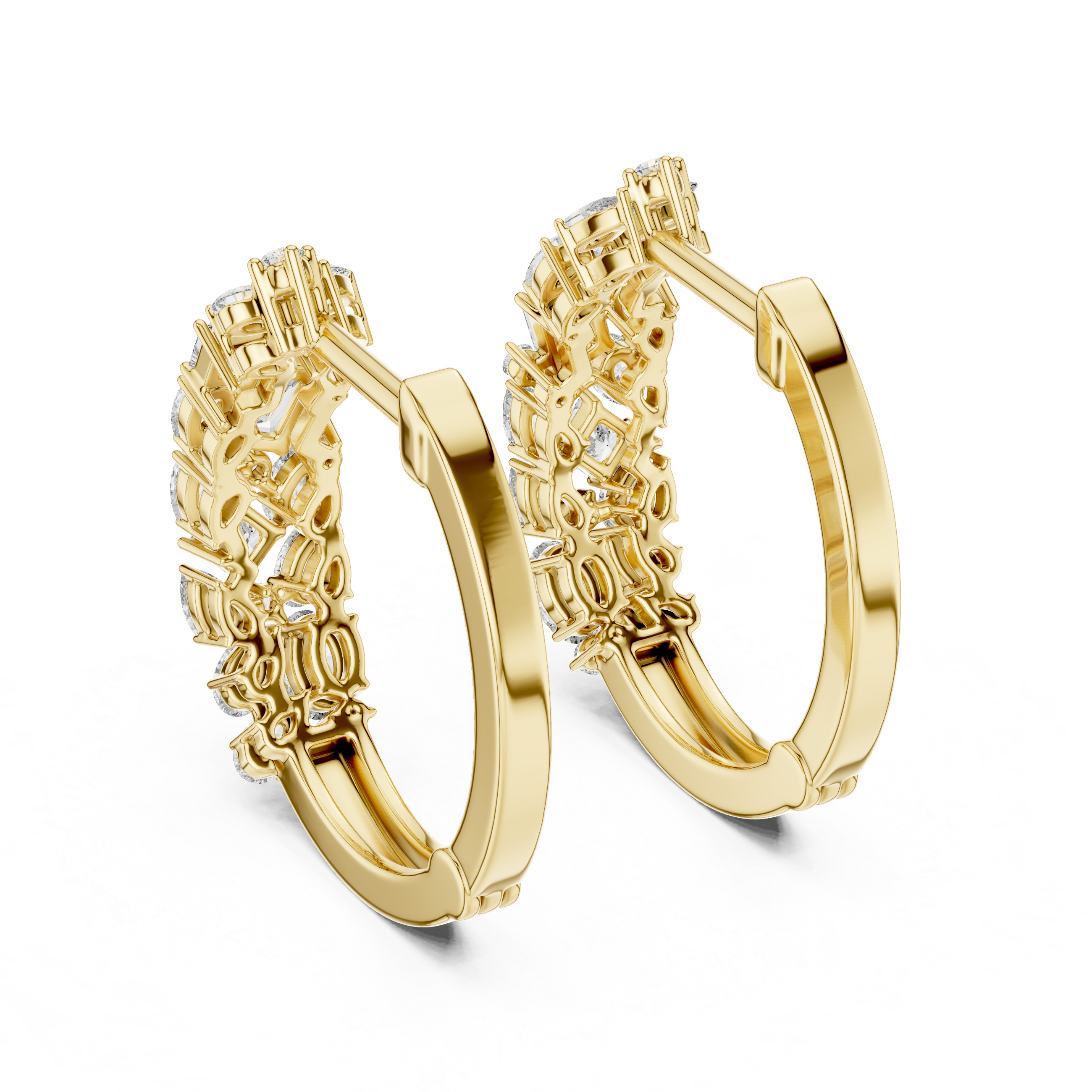 Multi Shape Diamond Cluster Hoop Earrings