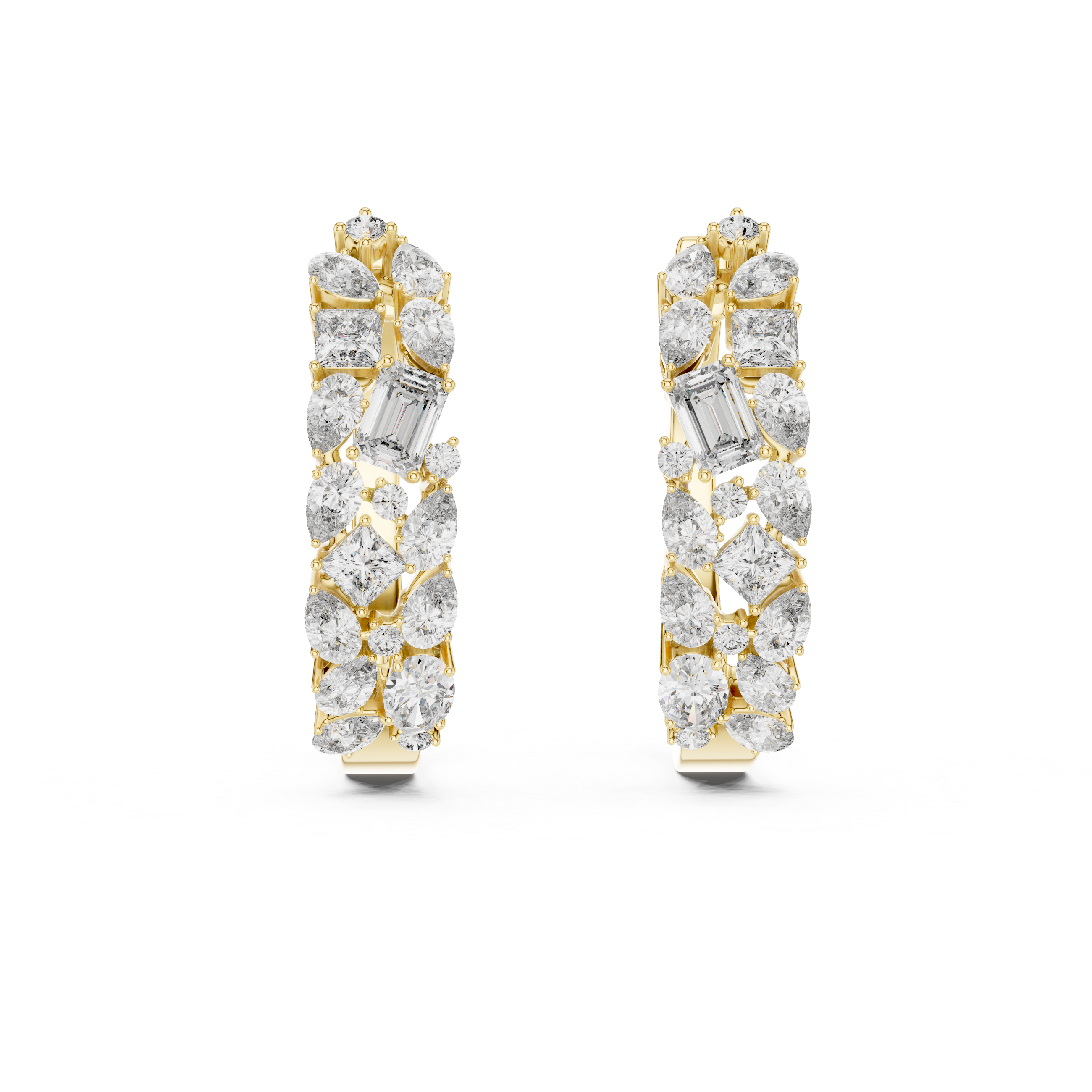 Multi Shape Diamond Cluster Hoop Earrings