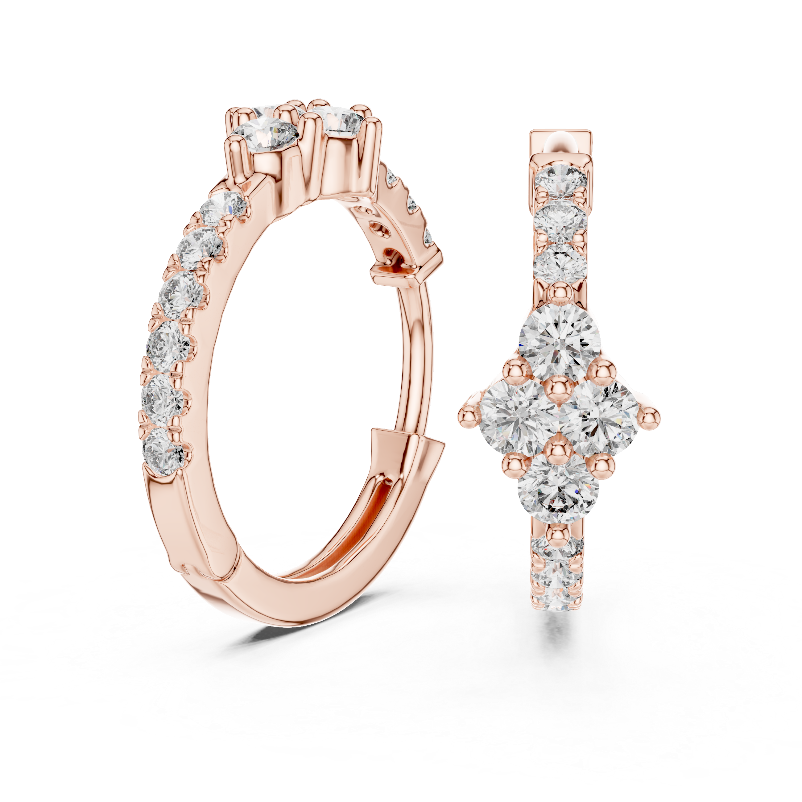 Floral Diamond Cluster Hoop Earrings