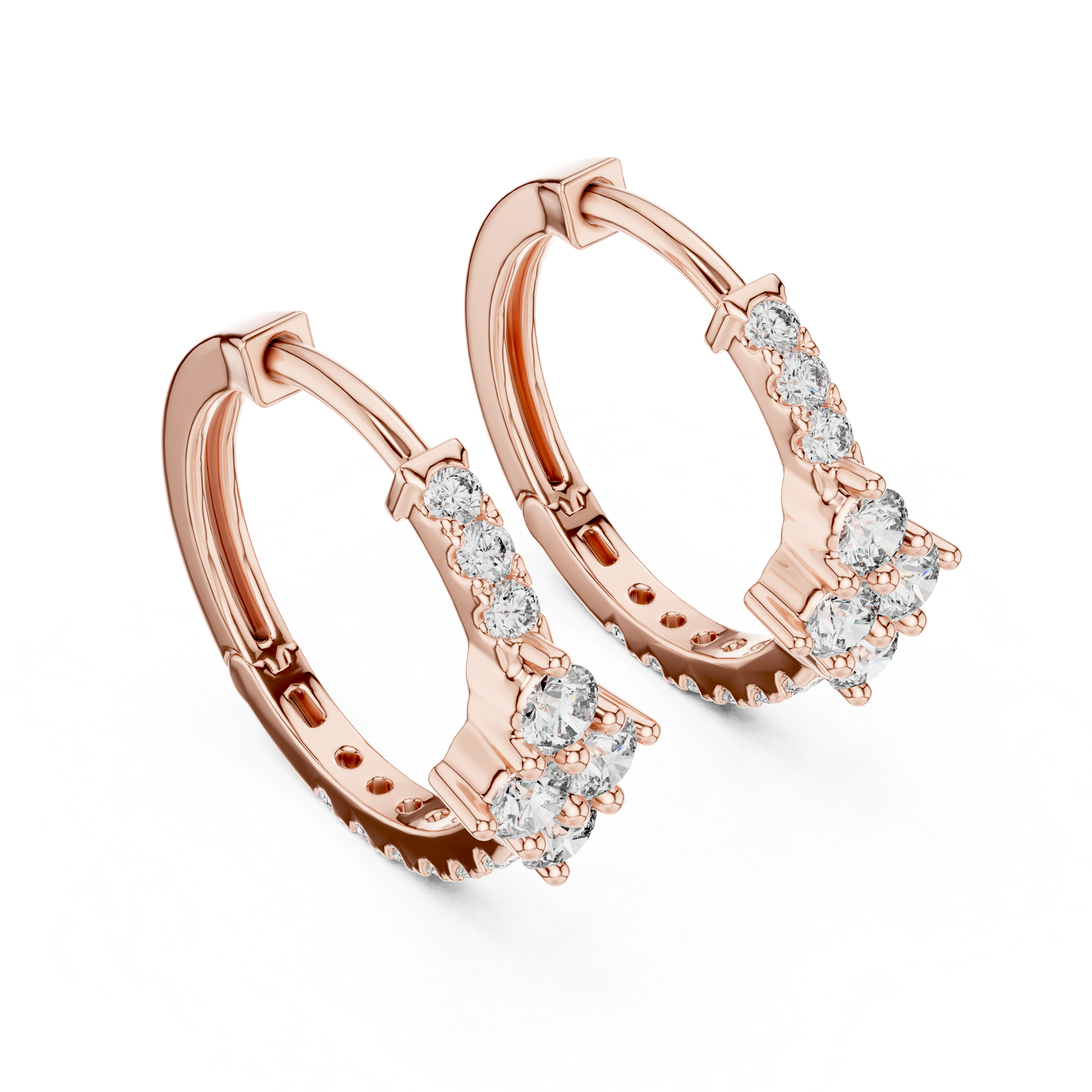Floral Diamond Cluster Hoop Earrings