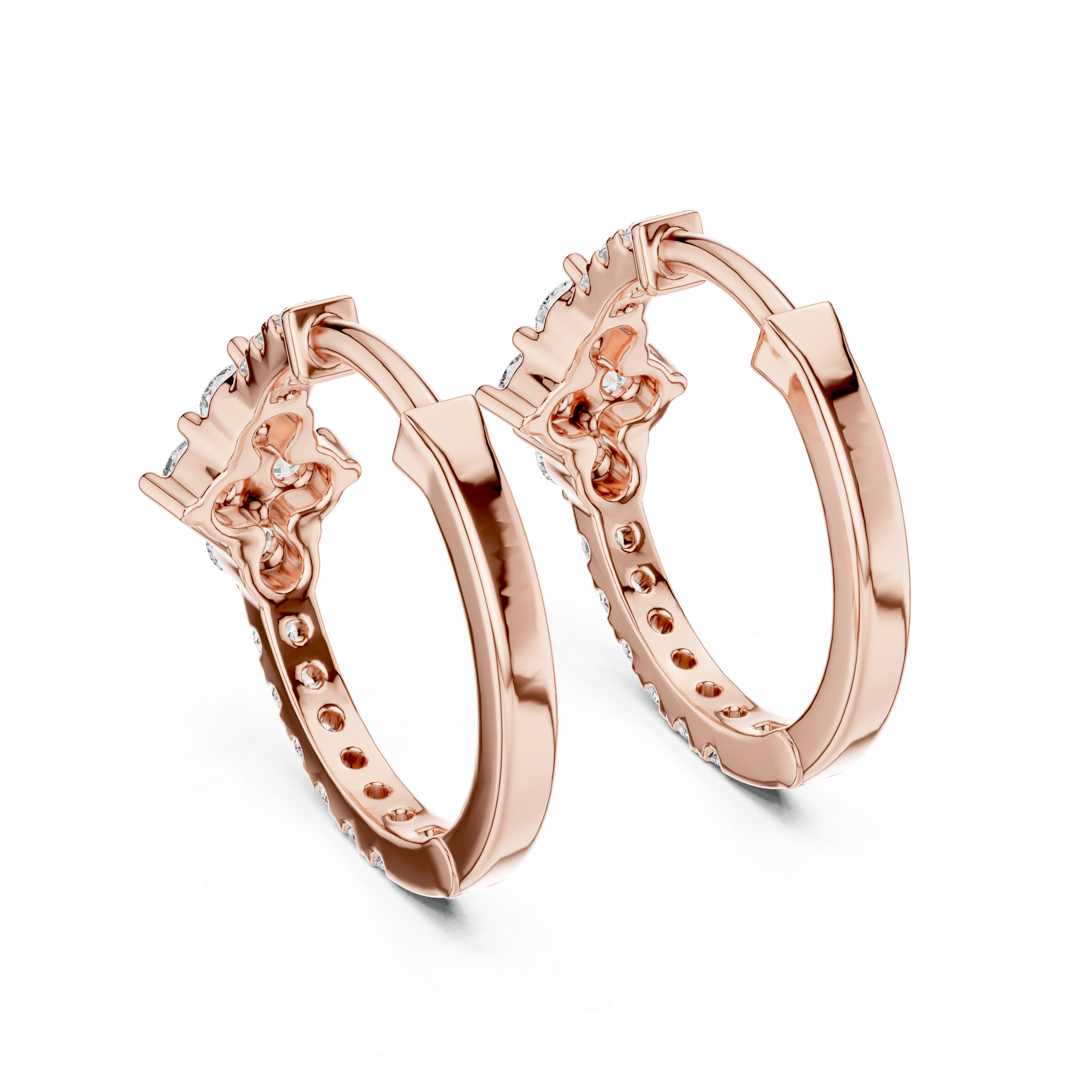 Floral Diamond Cluster Hoop Earrings