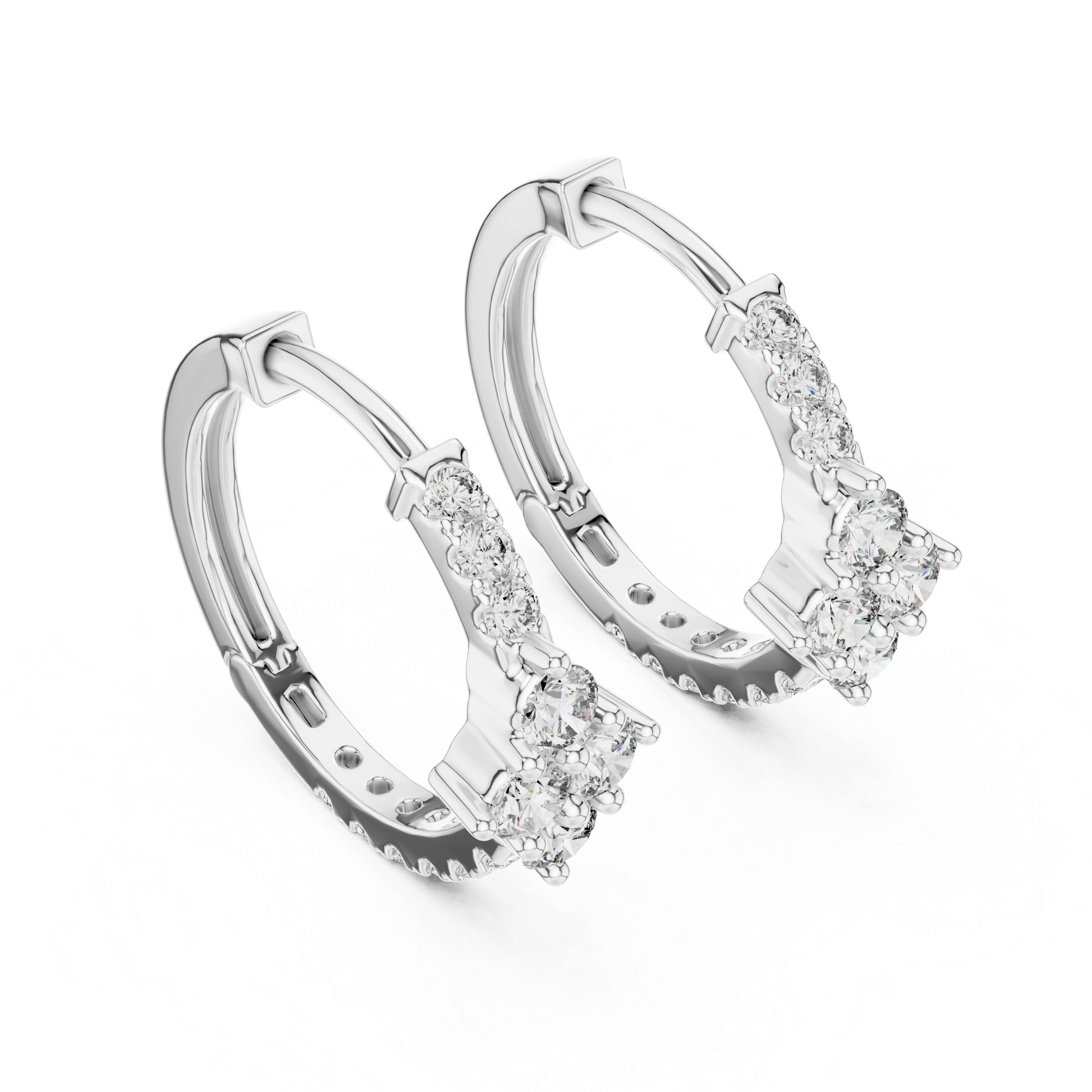 Floral Diamond Cluster Hoop Earrings