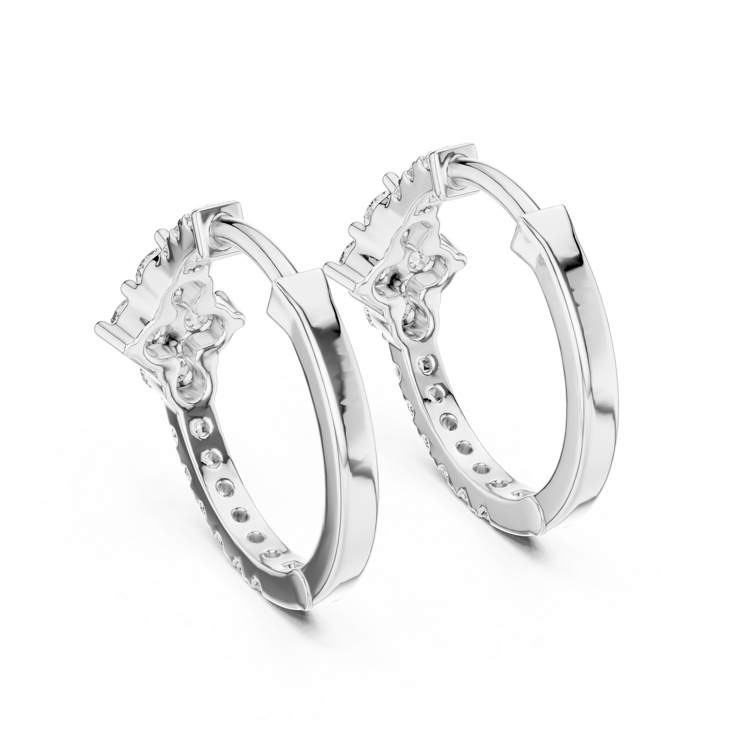 Floral Diamond Cluster Hoop Earrings