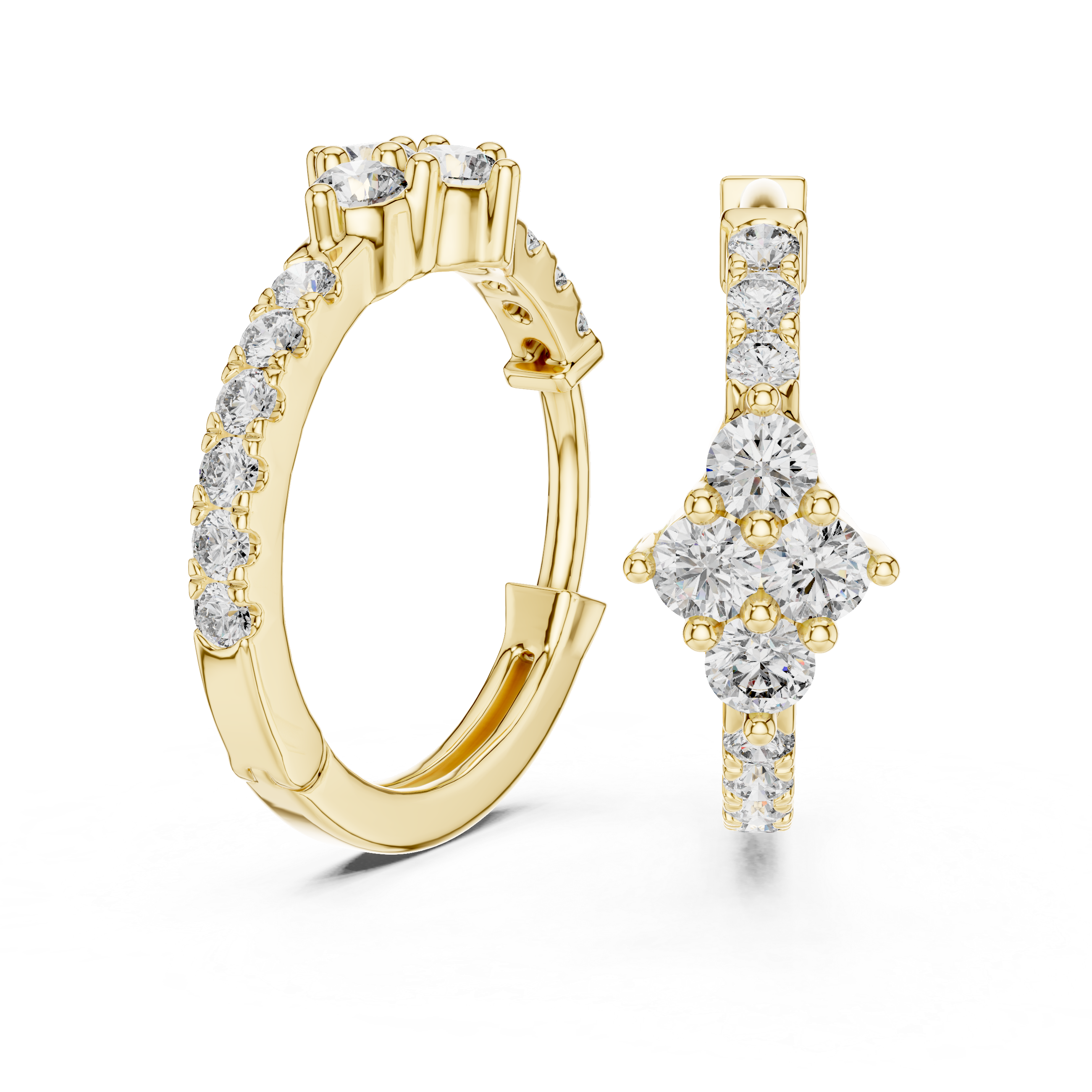 Floral Diamond Cluster Hoop Earrings