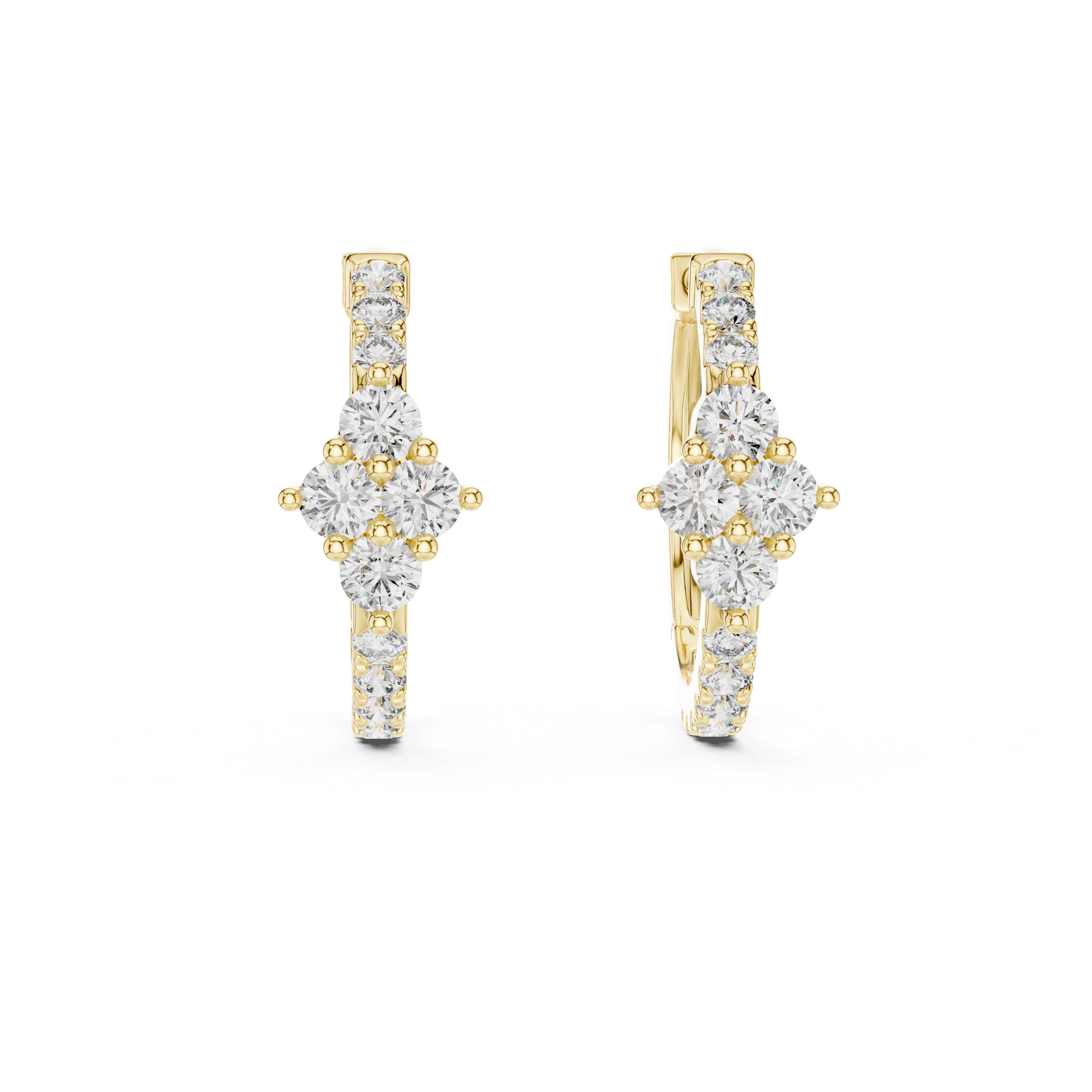 Floral Diamond Cluster Hoop Earrings