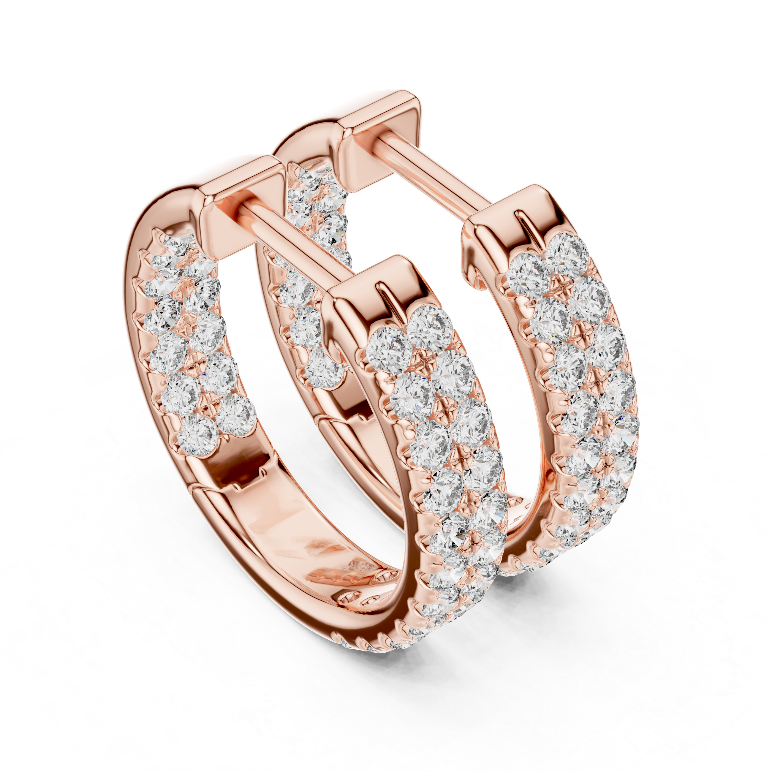 Triple Row Diamond Hoop Earrings in Gold