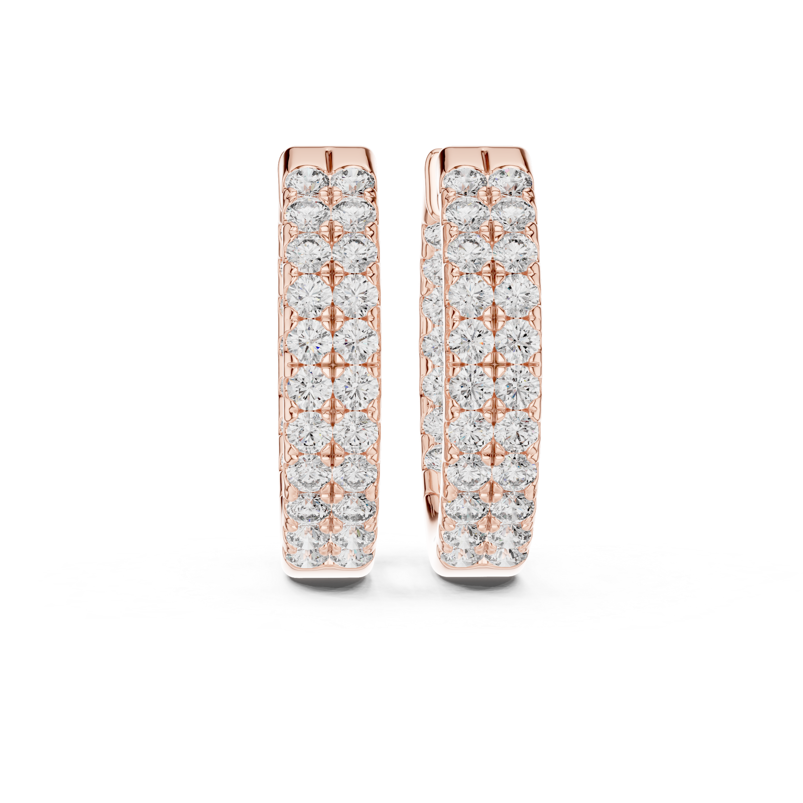 Triple Row Diamond Hoop Earrings in Gold
