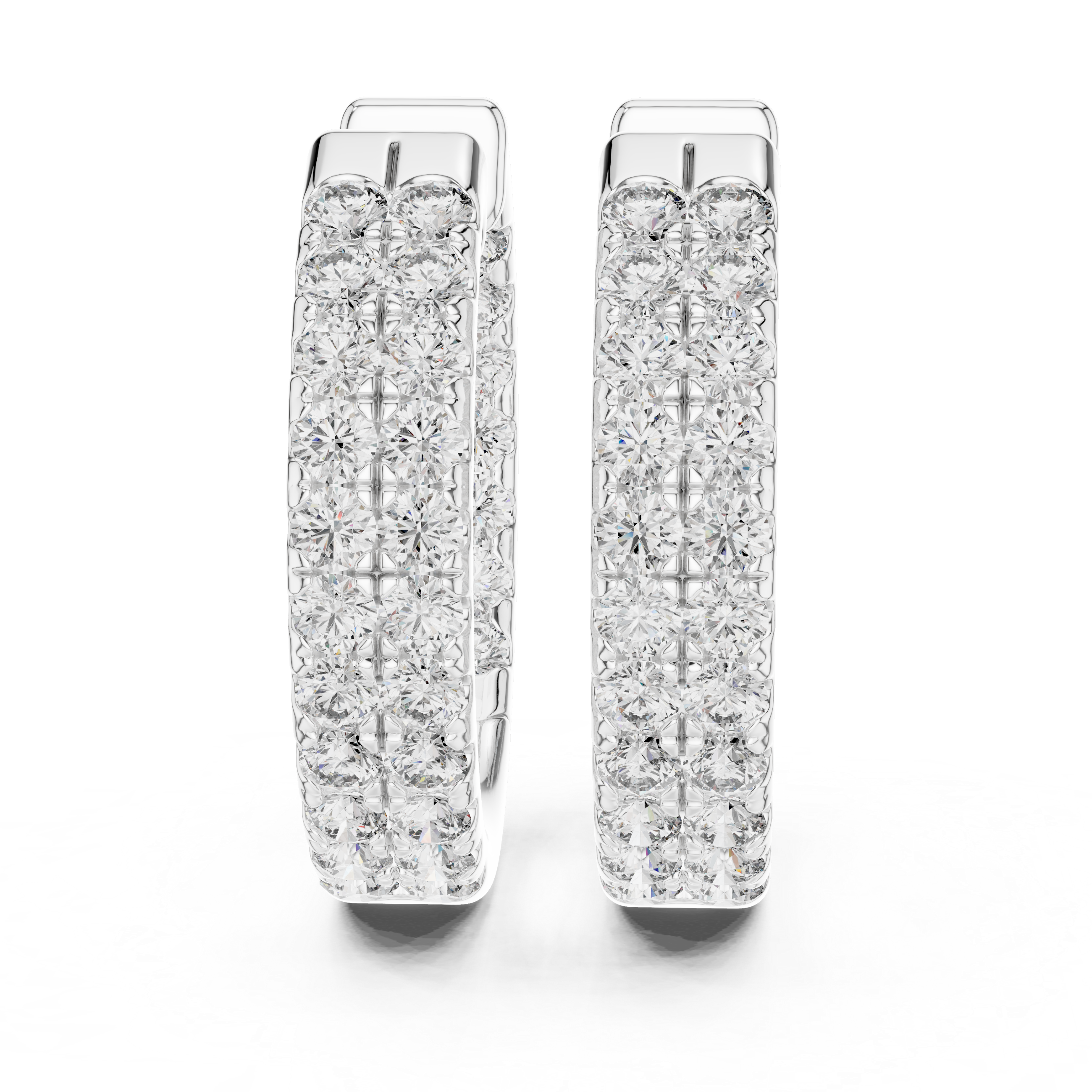 Triple Row Diamond Hoop Earrings in Gold