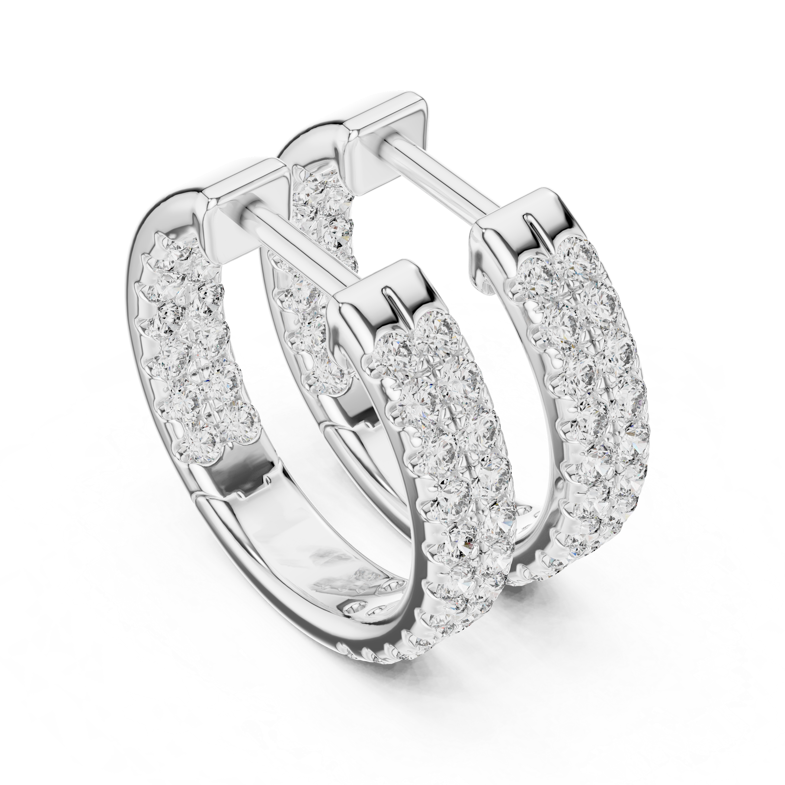 Triple Row Diamond Hoop Earrings in Gold
