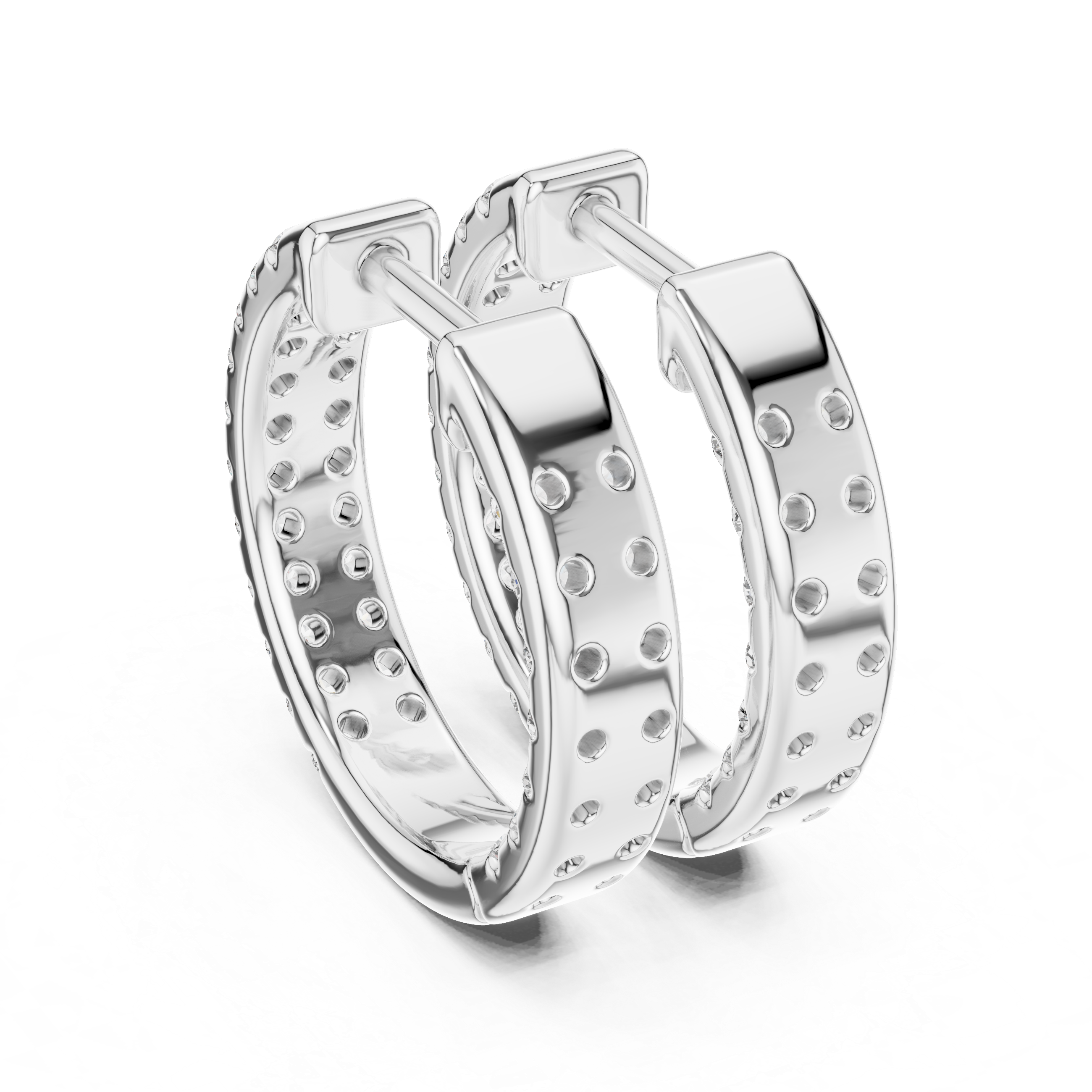 Triple Row Diamond Hoop Earrings in Gold
