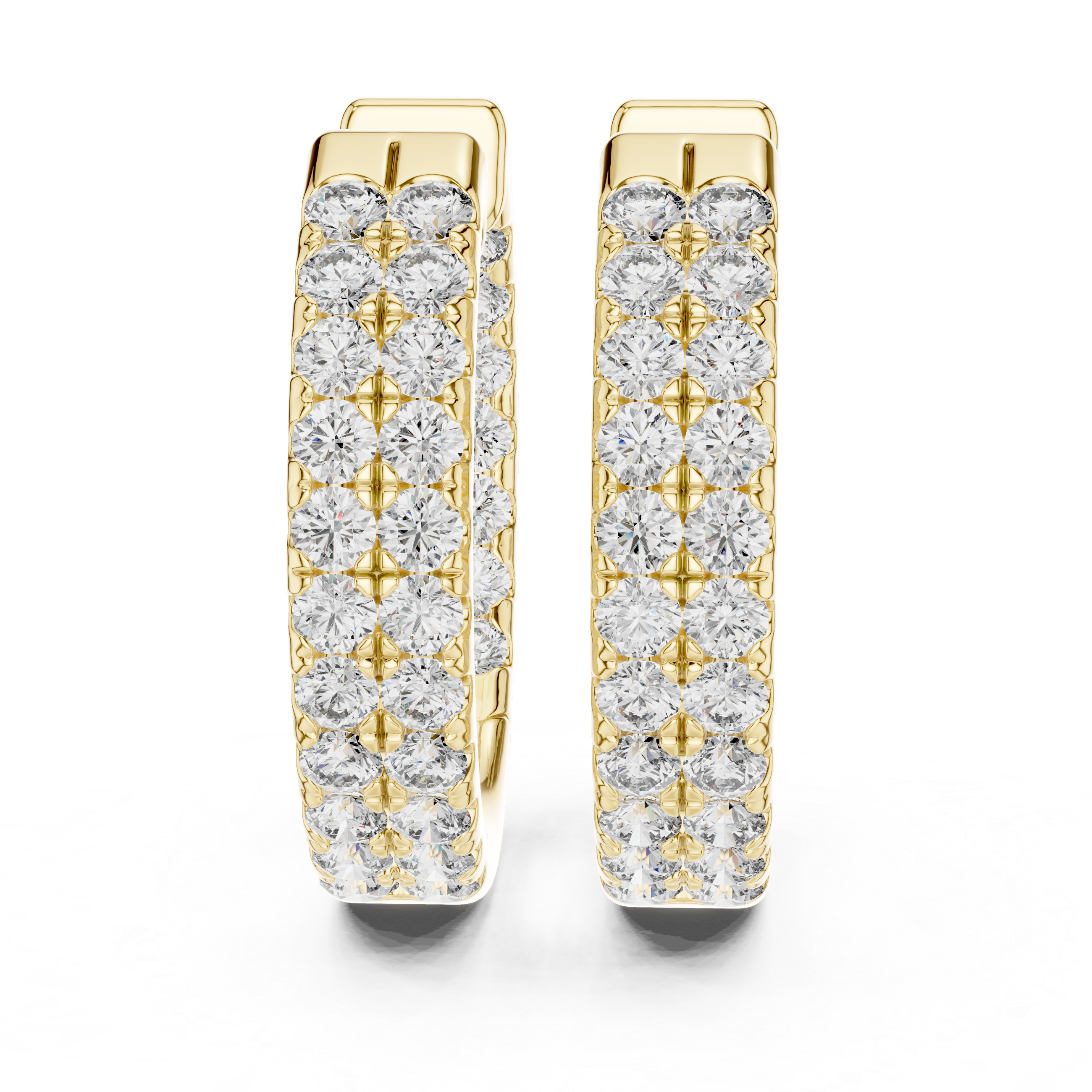 Triple Row Diamond Hoop Earrings in Gold