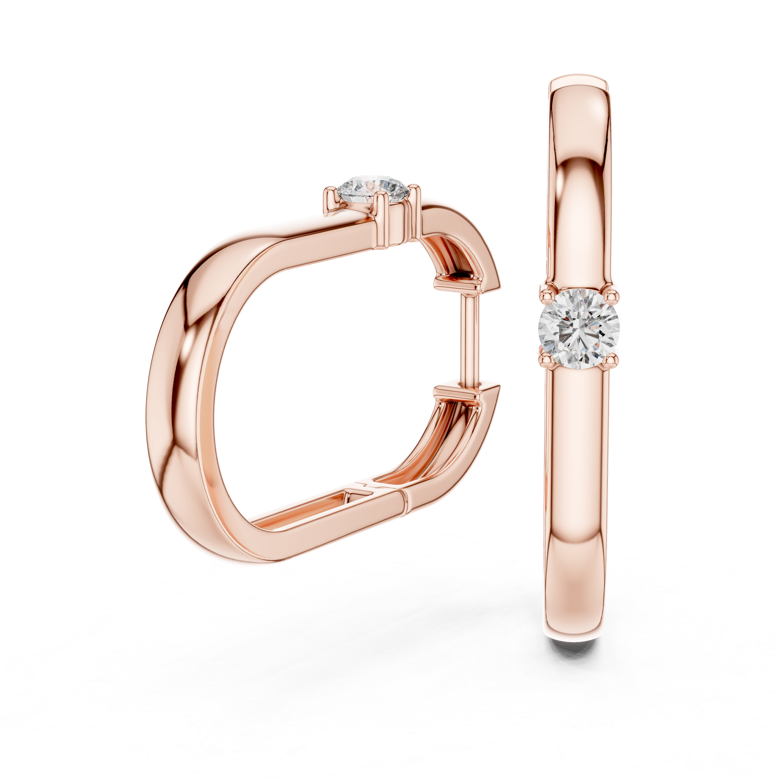 Modern Solitaire Diamond Hoop Earrings in Gold