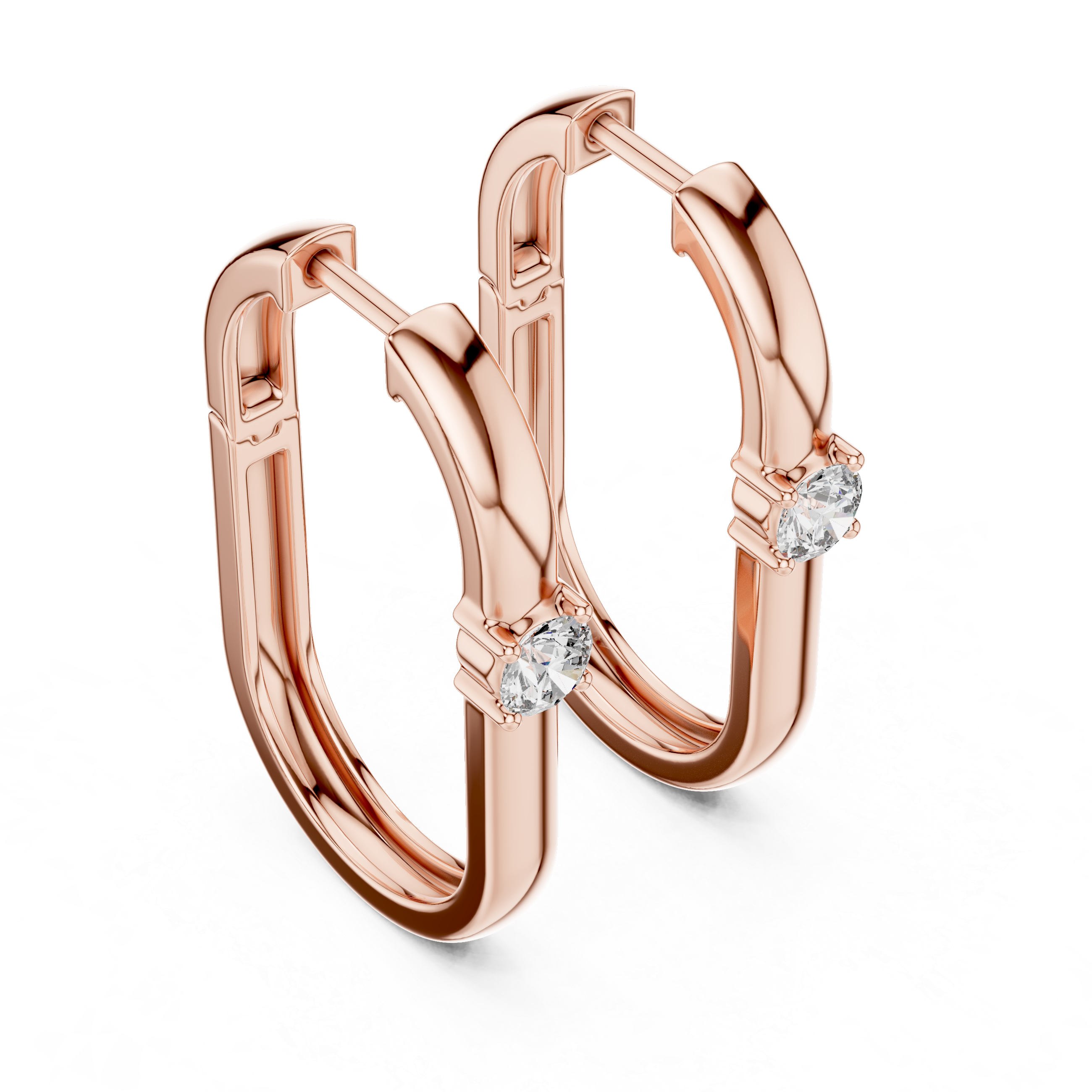Modern Solitaire Diamond Hoop Earrings in Gold