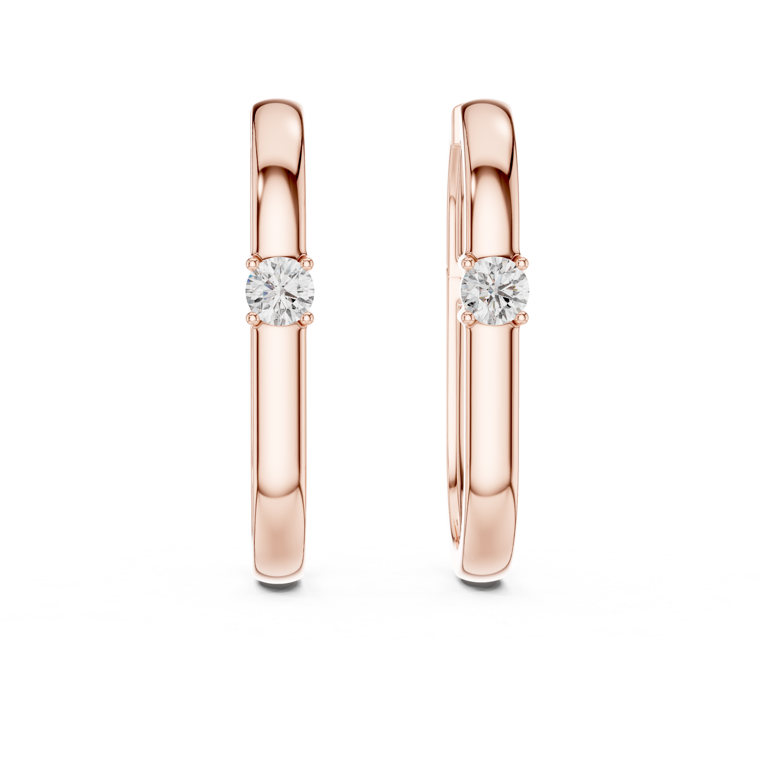 Modern Solitaire Diamond Hoop Earrings in Gold