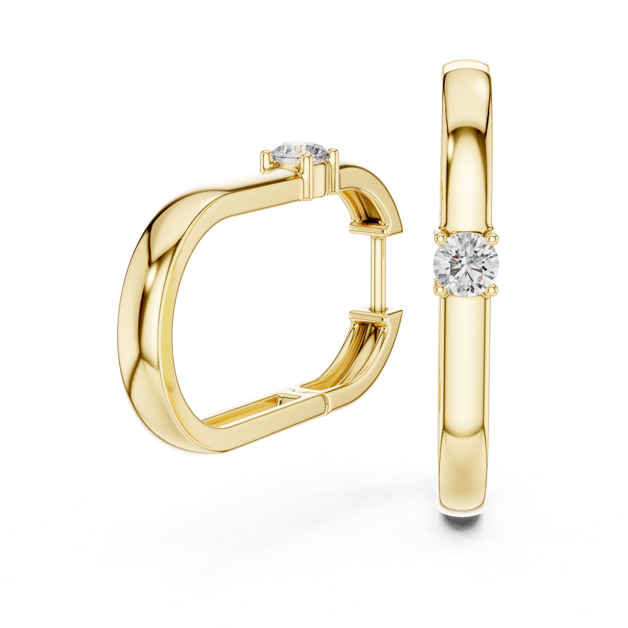 Modern Solitaire Diamond Hoop Earrings in Gold
