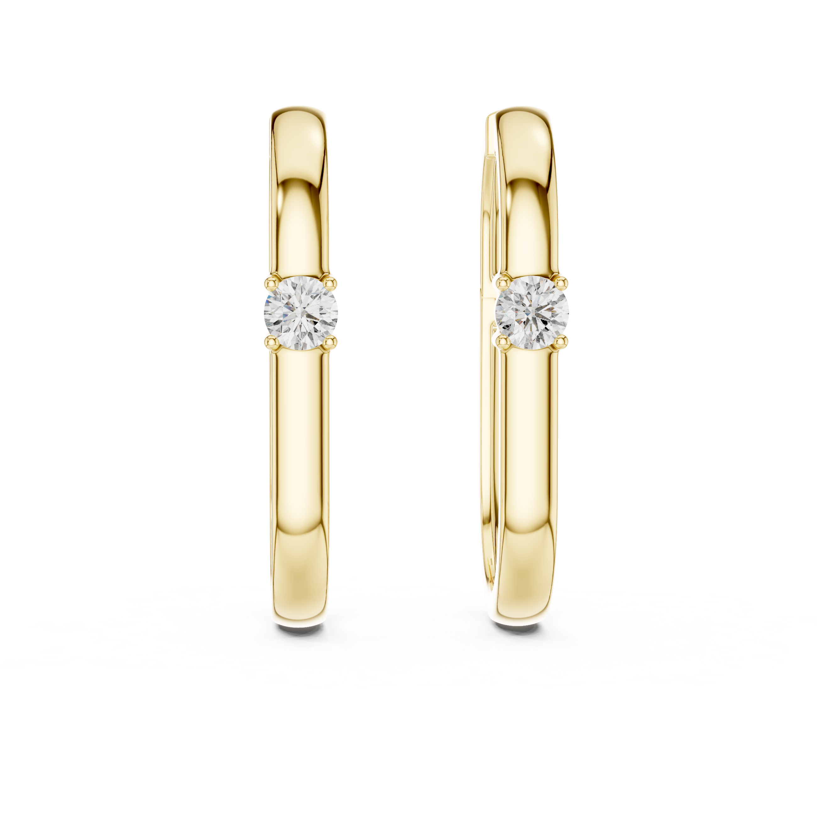 Modern Solitaire Diamond Hoop Earrings in Gold