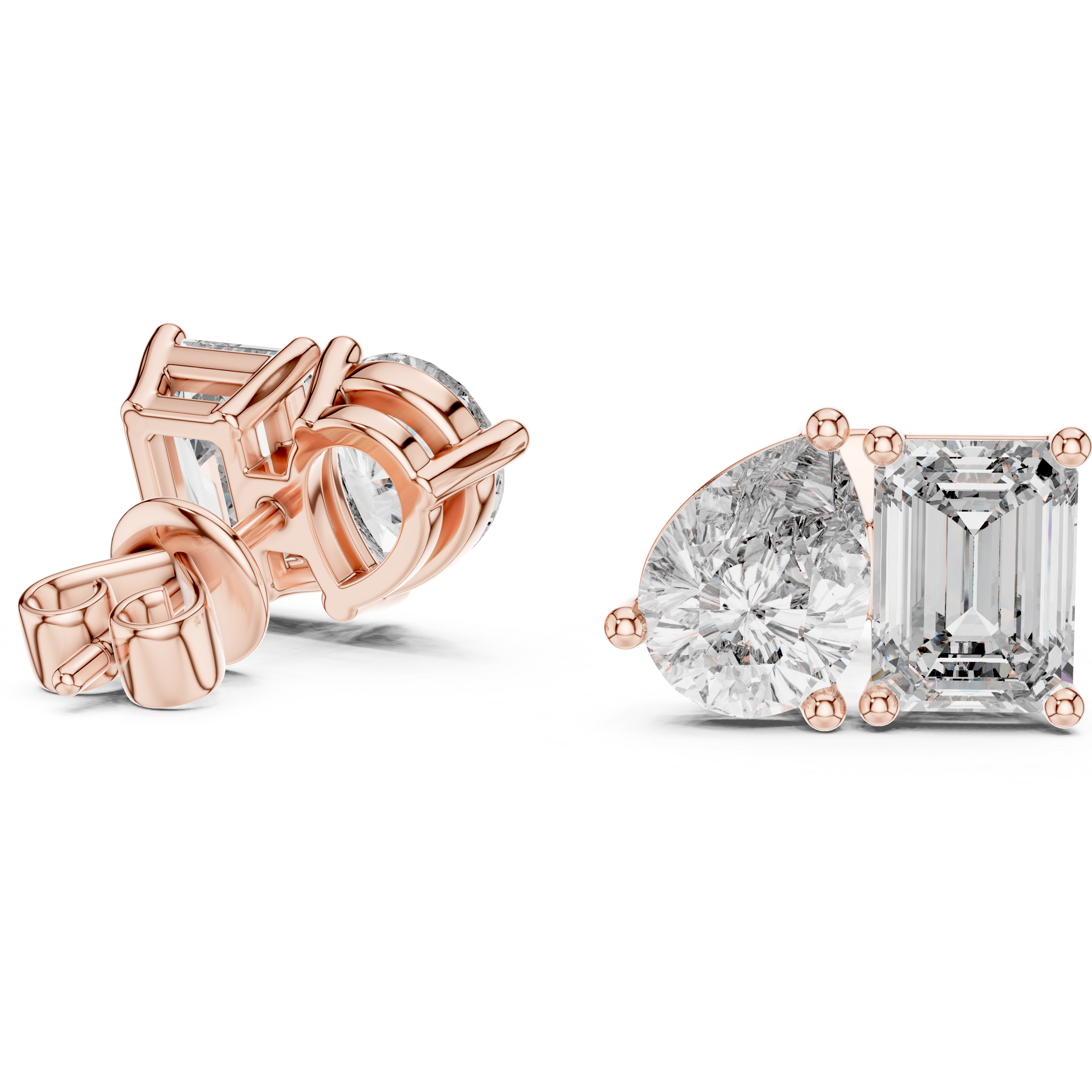 Emerald Cut & Pear Shape Diamond Stud Earrings