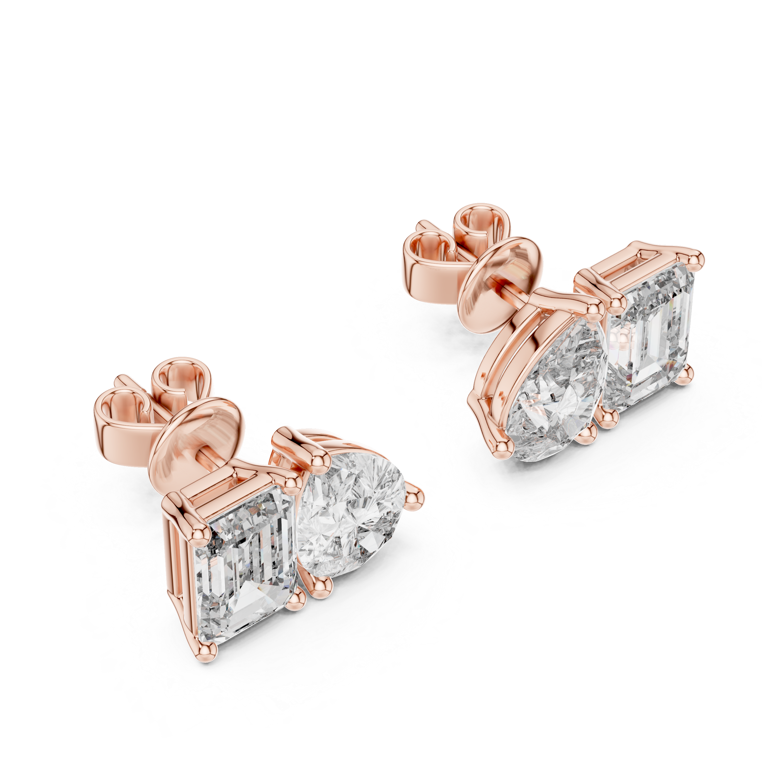 Emerald Cut & Pear Shape Diamond Stud Earrings