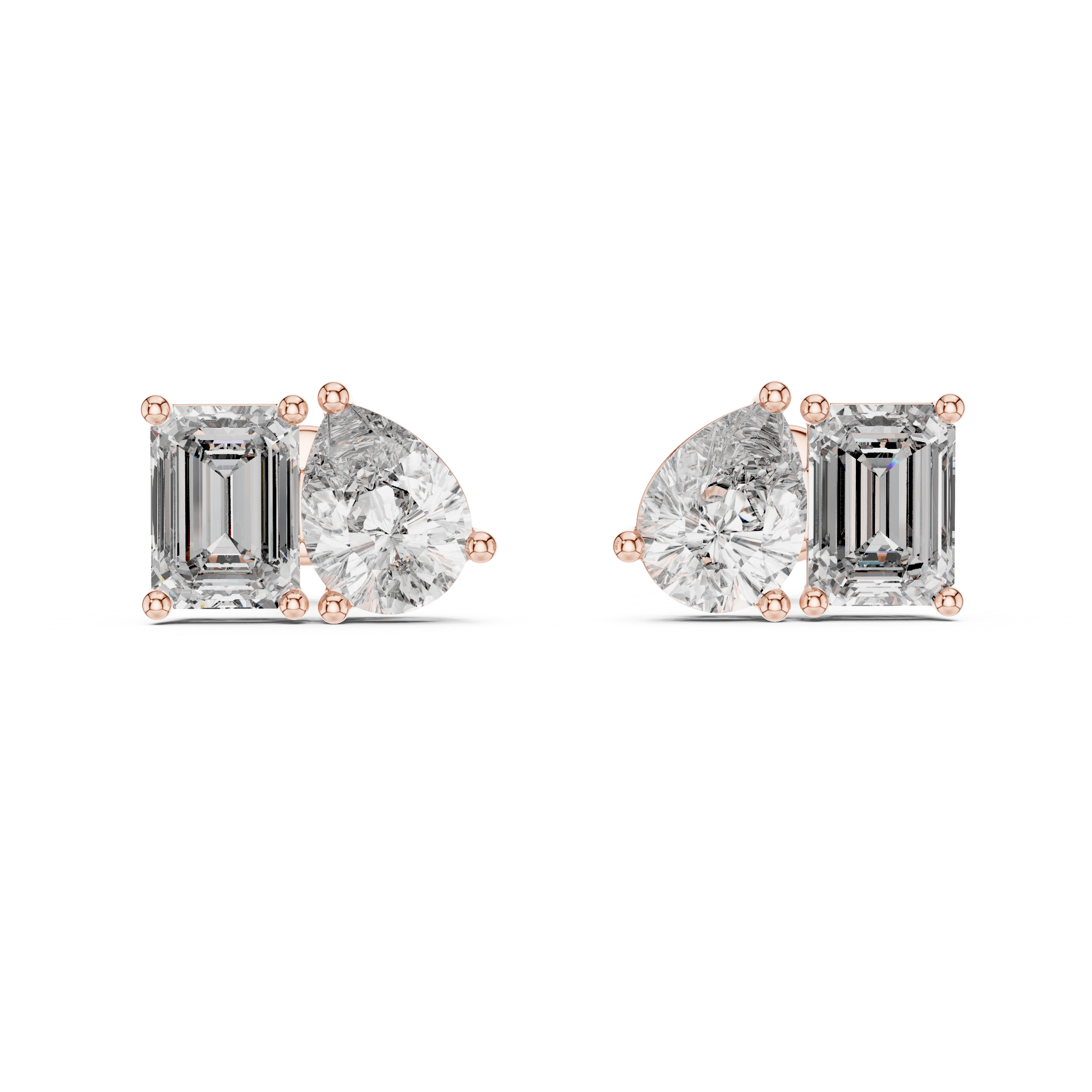 Emerald Cut & Pear Shape Diamond Stud Earrings