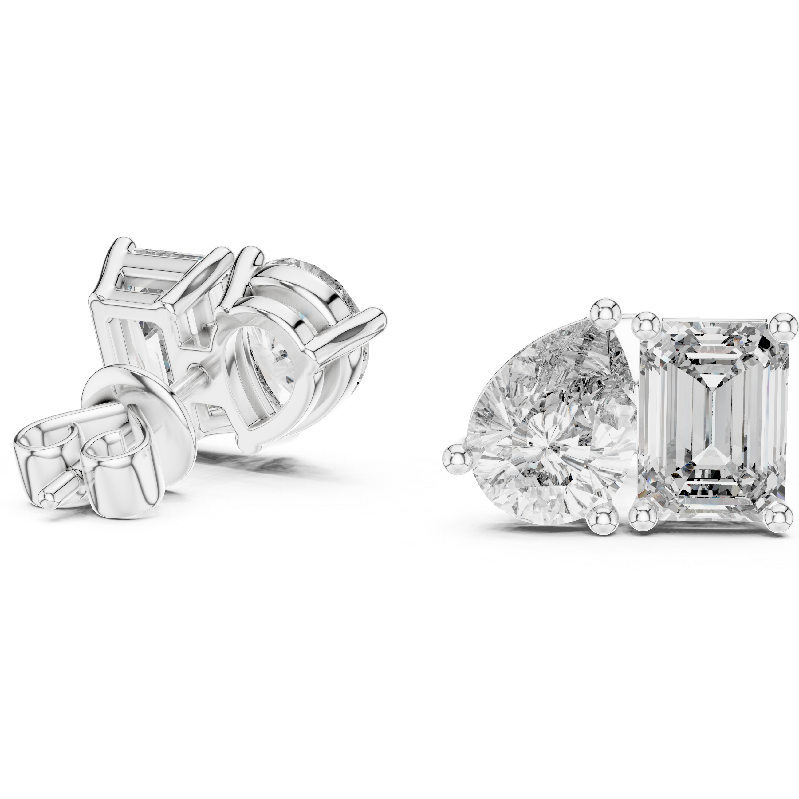 Emerald Cut & Pear Shape Diamond Stud Earrings
