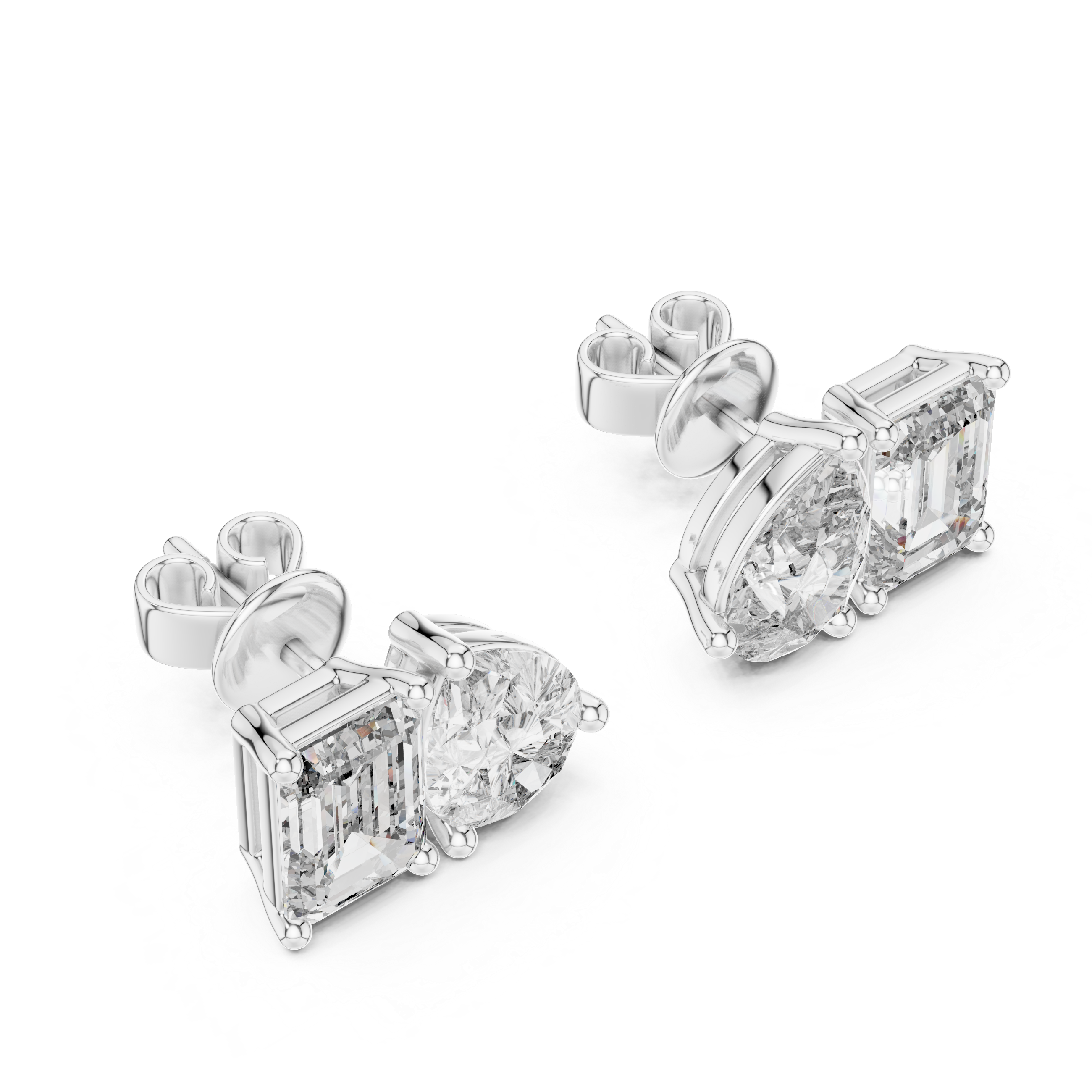 Emerald Cut & Pear Shape Diamond Stud Earrings