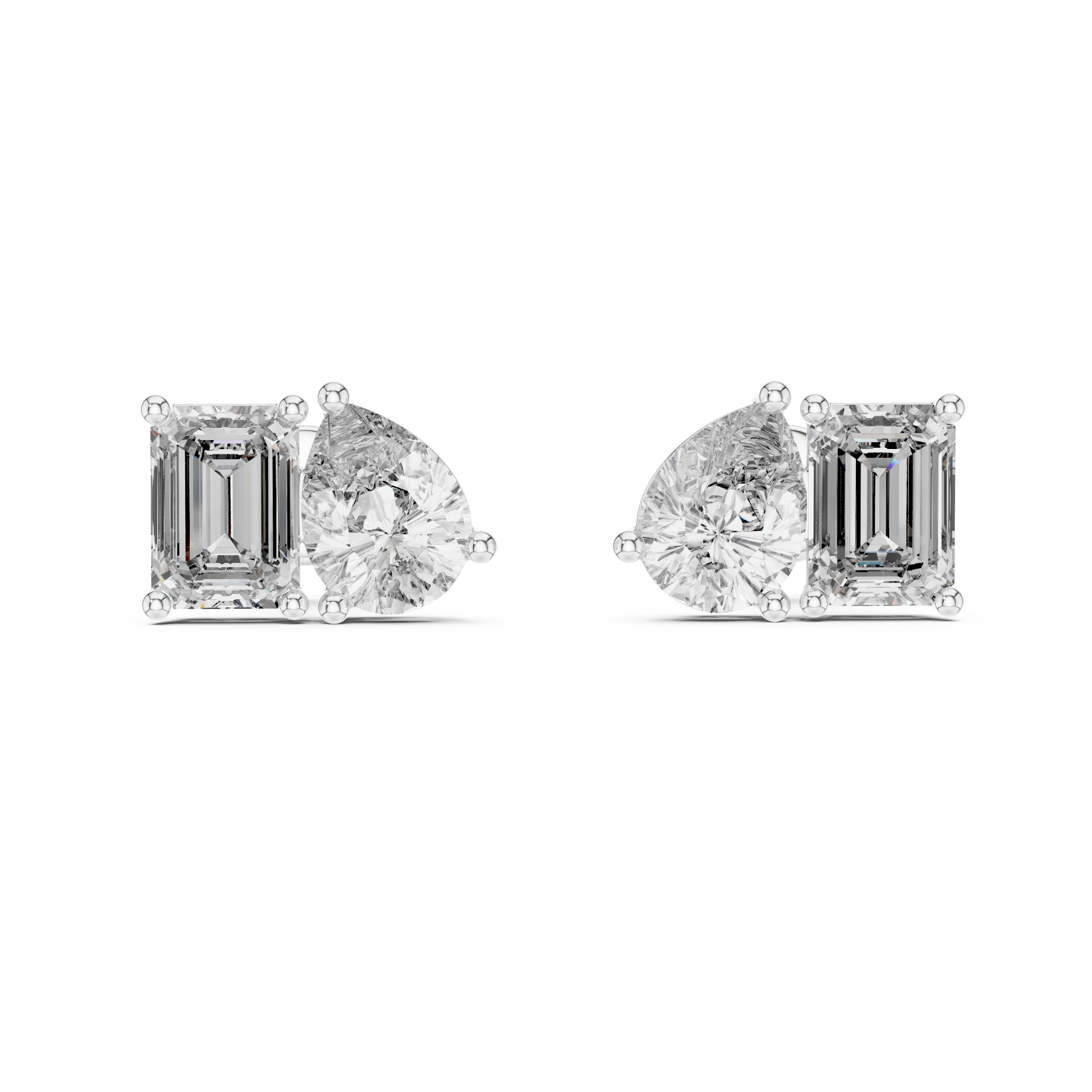 Emerald Cut & Pear Shape Diamond Stud Earrings