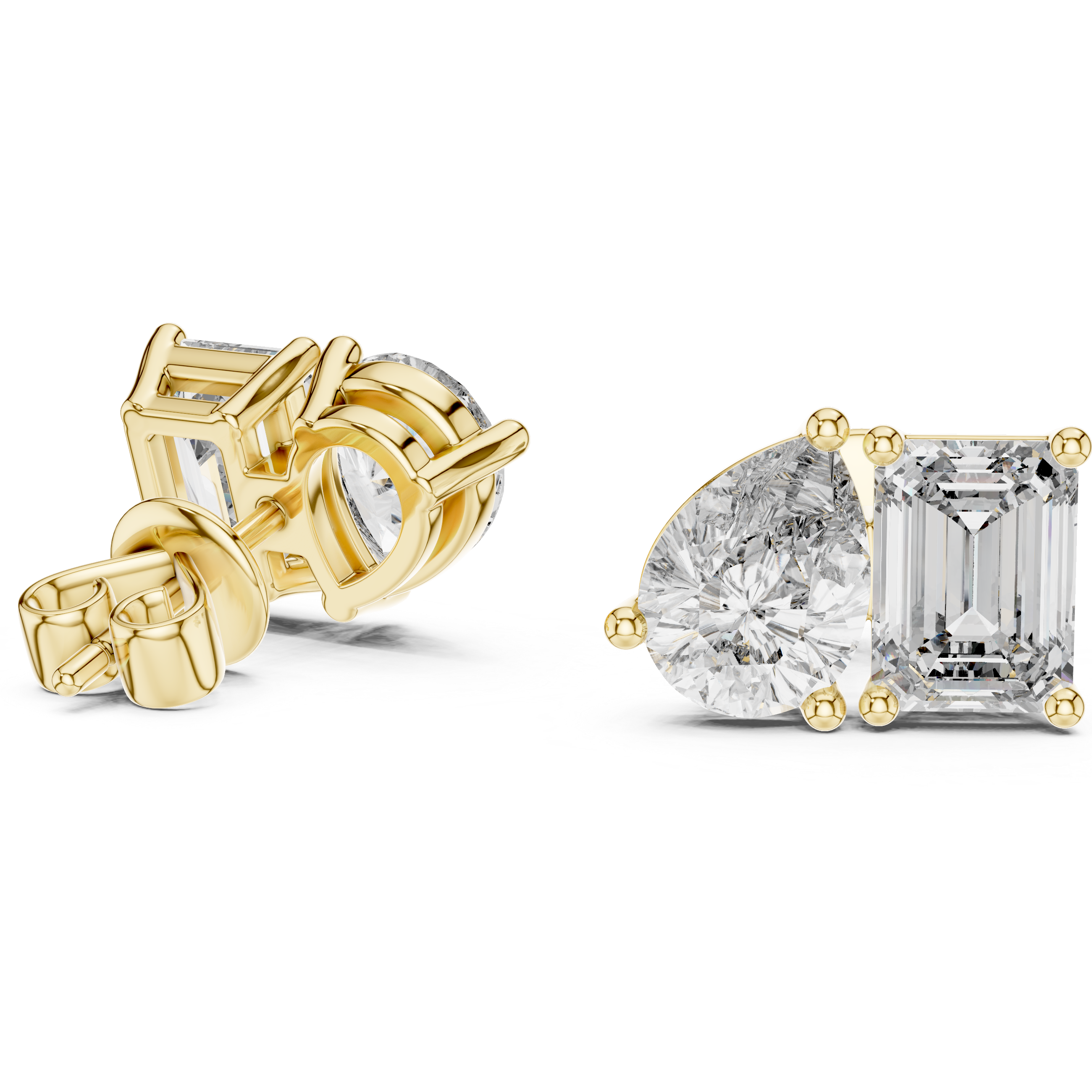 Emerald Cut & Pear Shape Diamond Stud Earrings