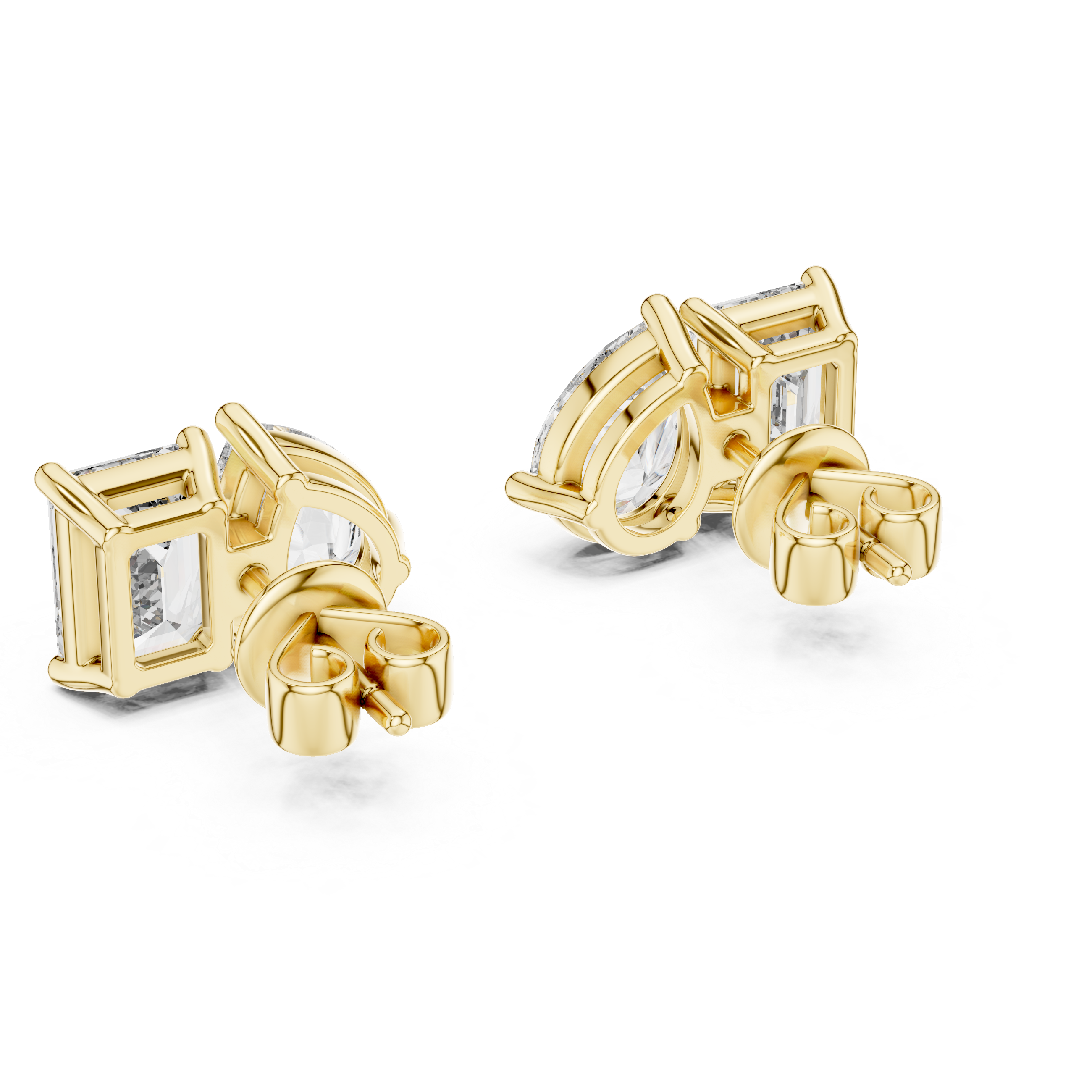 Emerald Cut & Pear Shape Diamond Stud Earrings