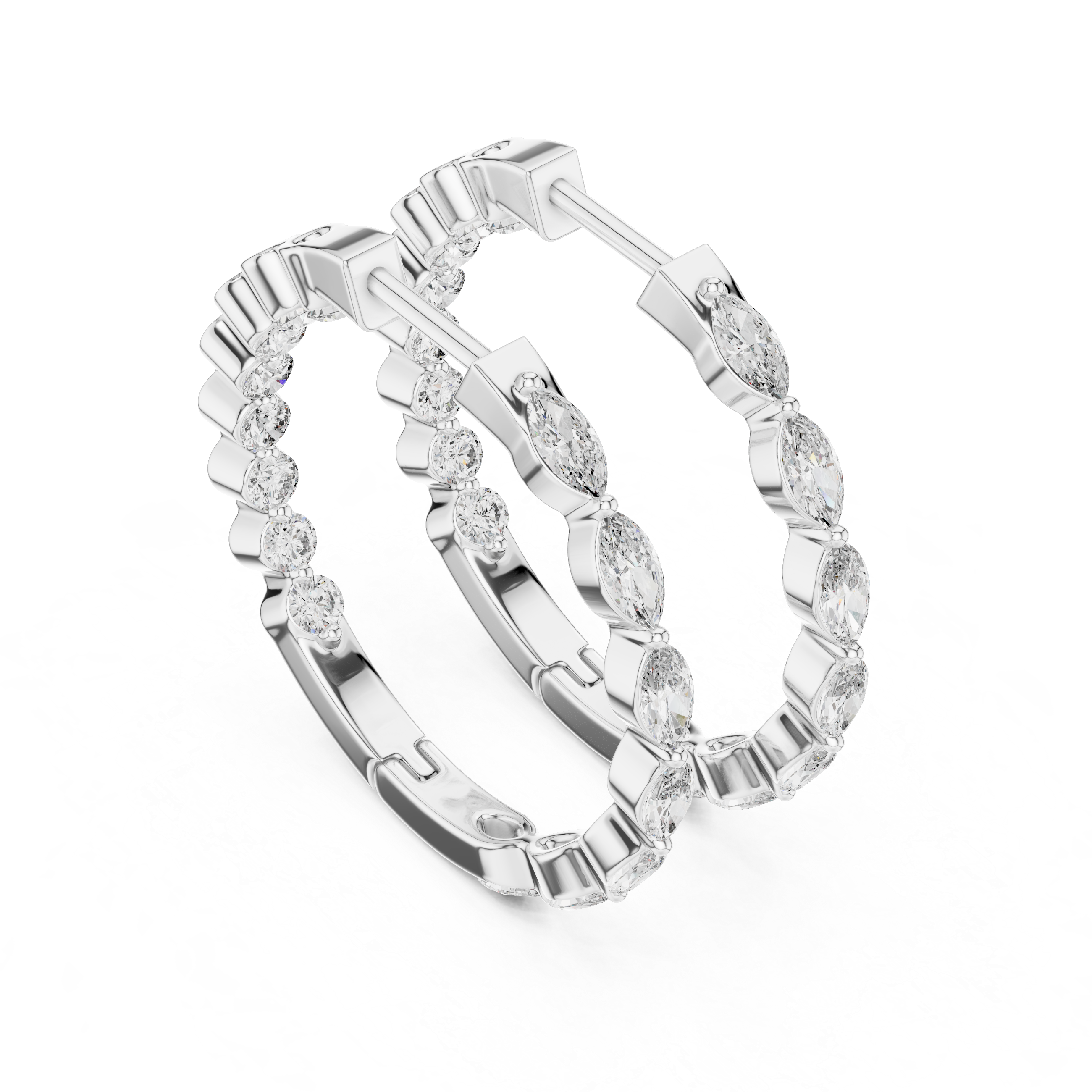 Marquise Diamond Hoop Earrings in Gold