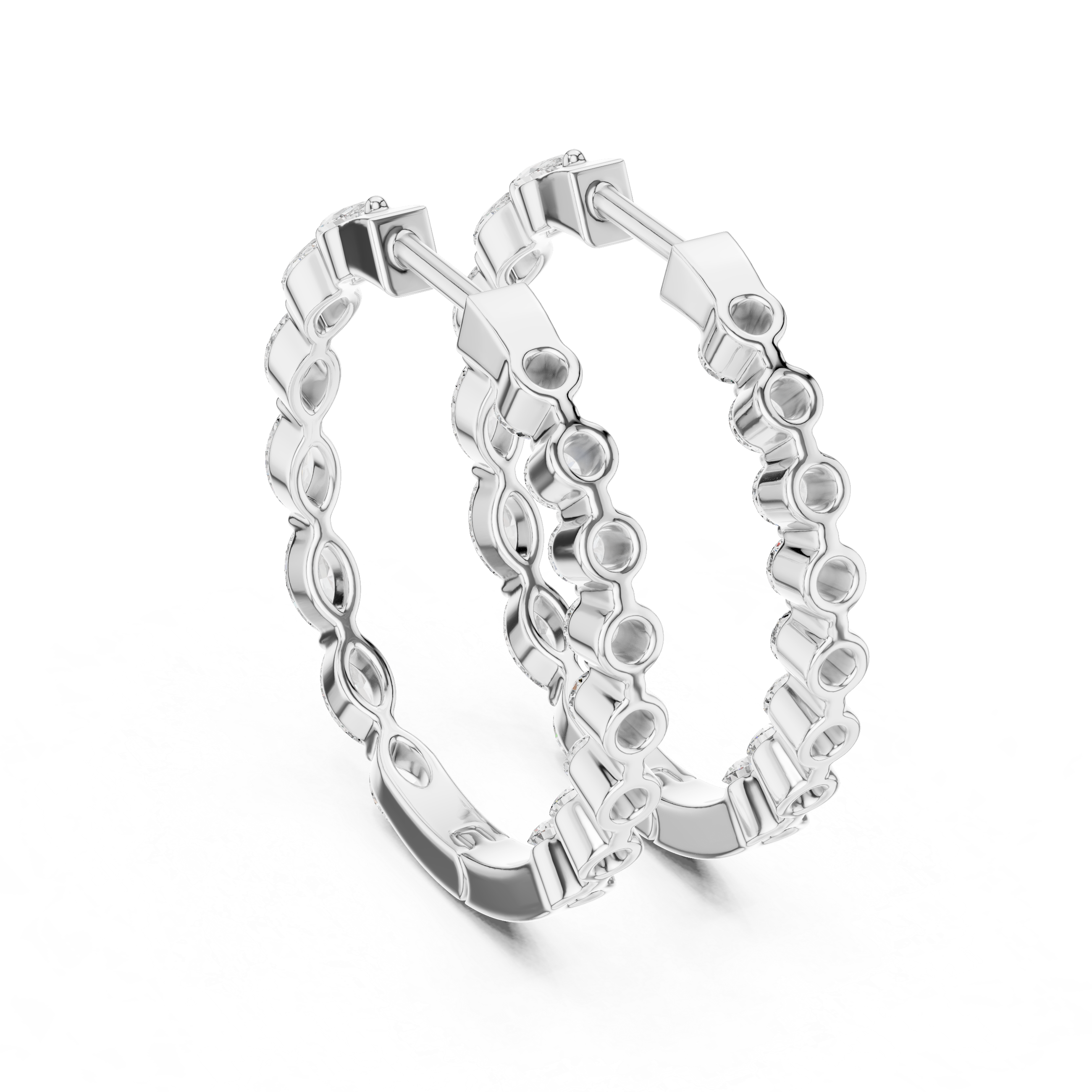 Marquise Diamond Hoop Earrings in Gold