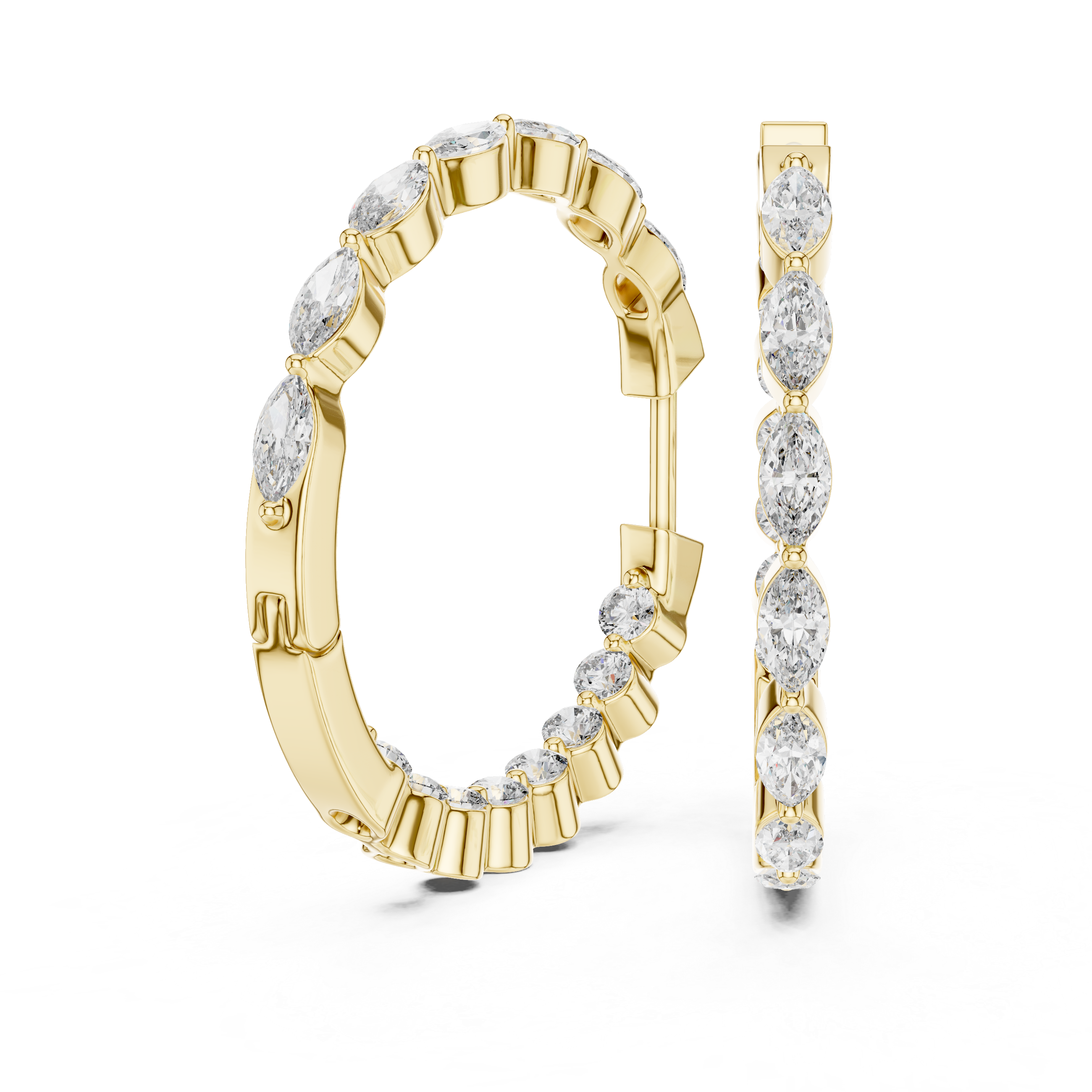 Marquise Diamond Hoop Earrings in Gold